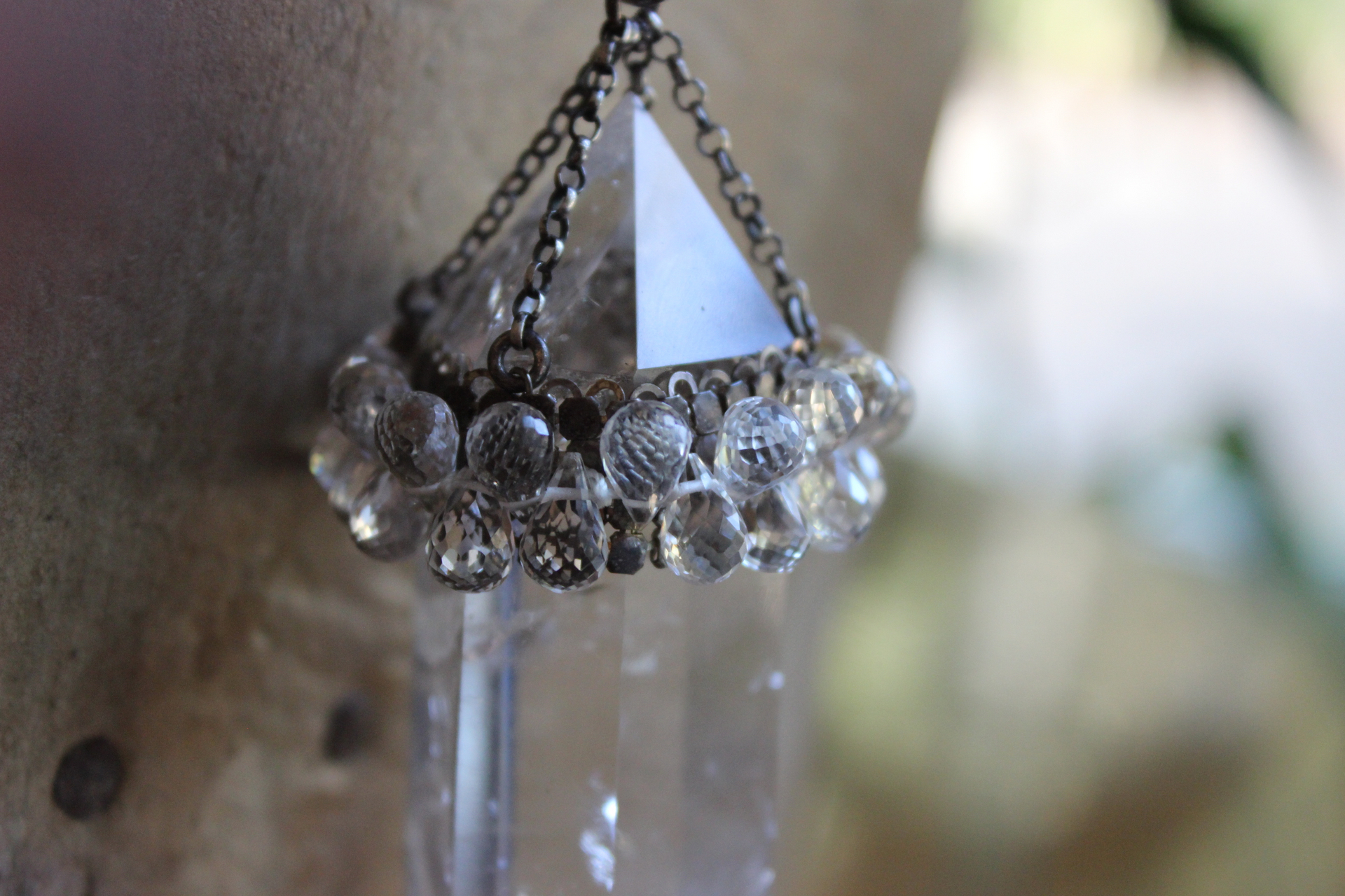 SOLD to J  AAA Faceted Rock Crystal Necklace Set with Double Terminated Rock Crystal Point,Tiny Faceted Rock Crystal Briolettes,Solid Sterling Chain