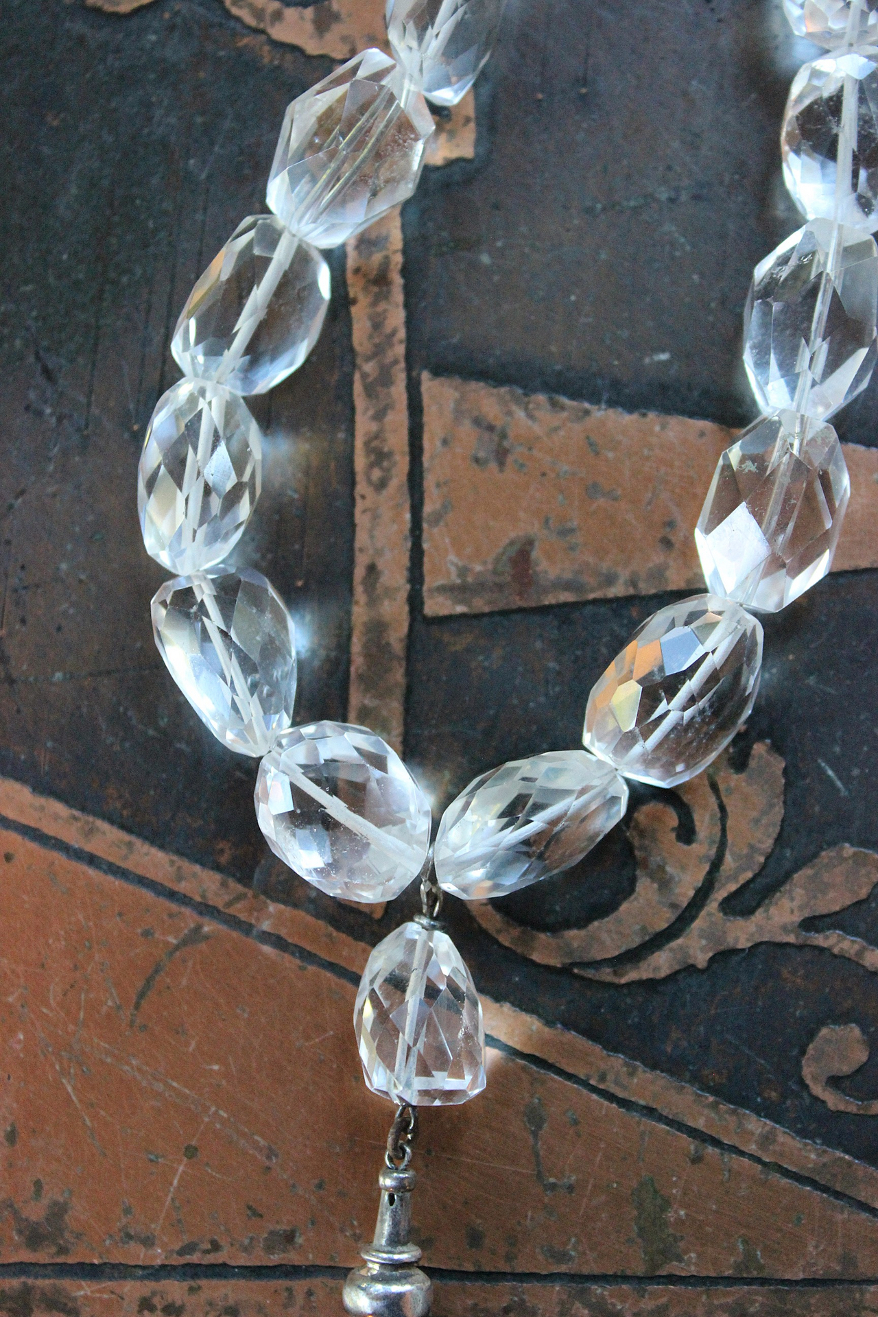 SOLD to J  AAA Faceted Rock Crystal Necklace Set with Double Terminated Rock Crystal Point,Tiny Faceted Rock Crystal Briolettes,Solid Sterling Chain