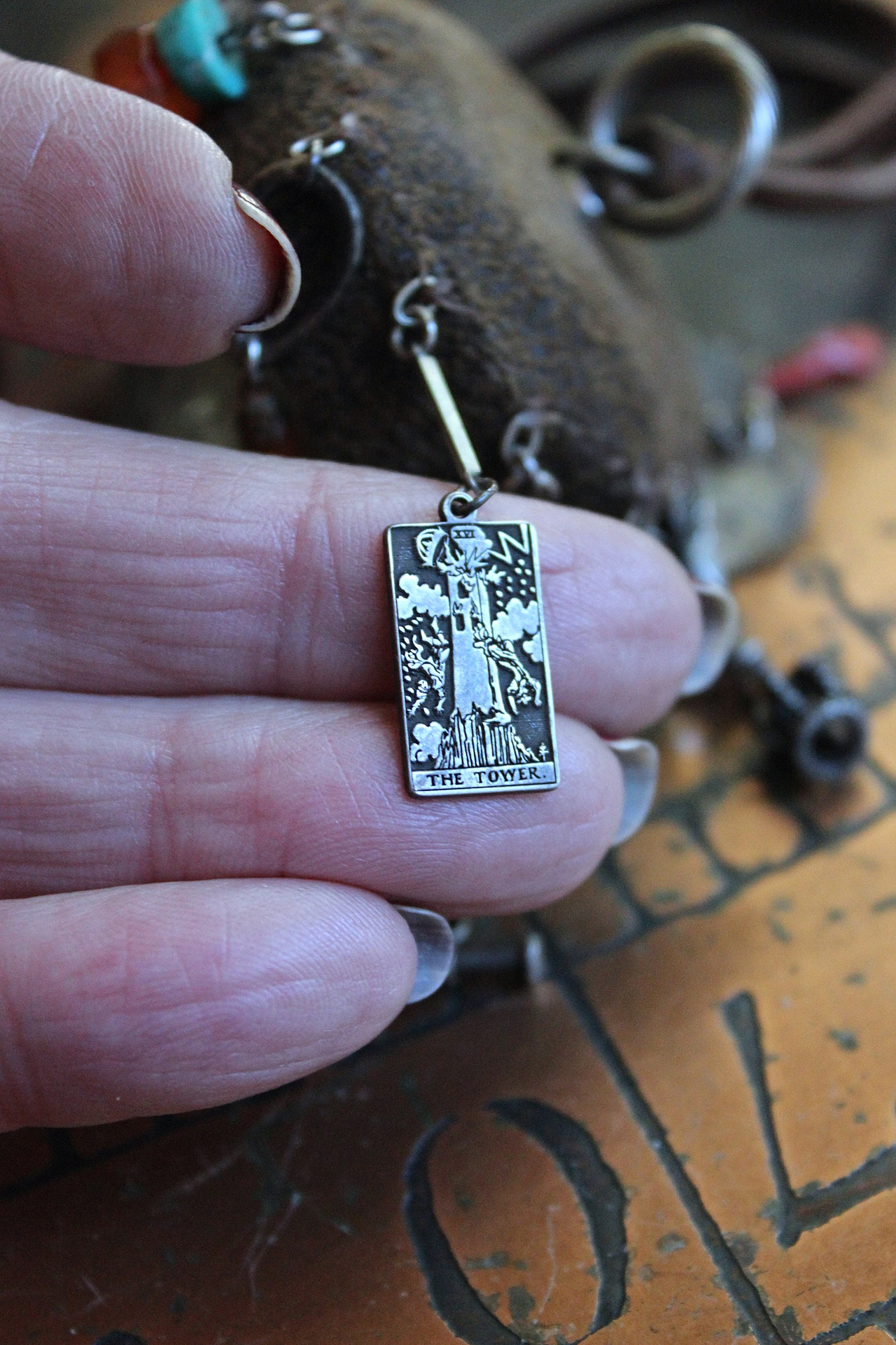 Cosmic Journey Necklace with Amazing Pyramid Rock Crystal Point, Distressed Leather Cap, Multiple Unique Dangles