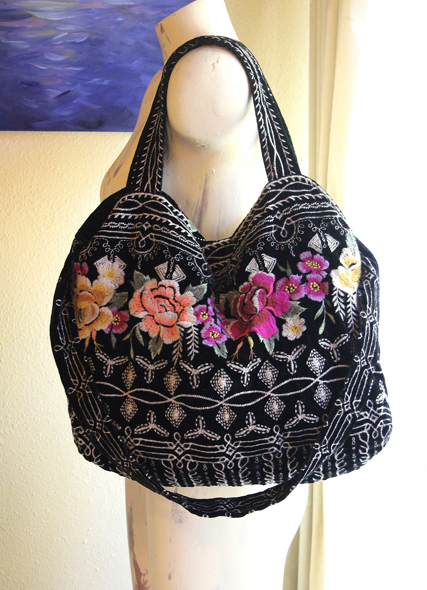 Long Retired Black Velvet Embroidered JWLA Johnny Was Bag