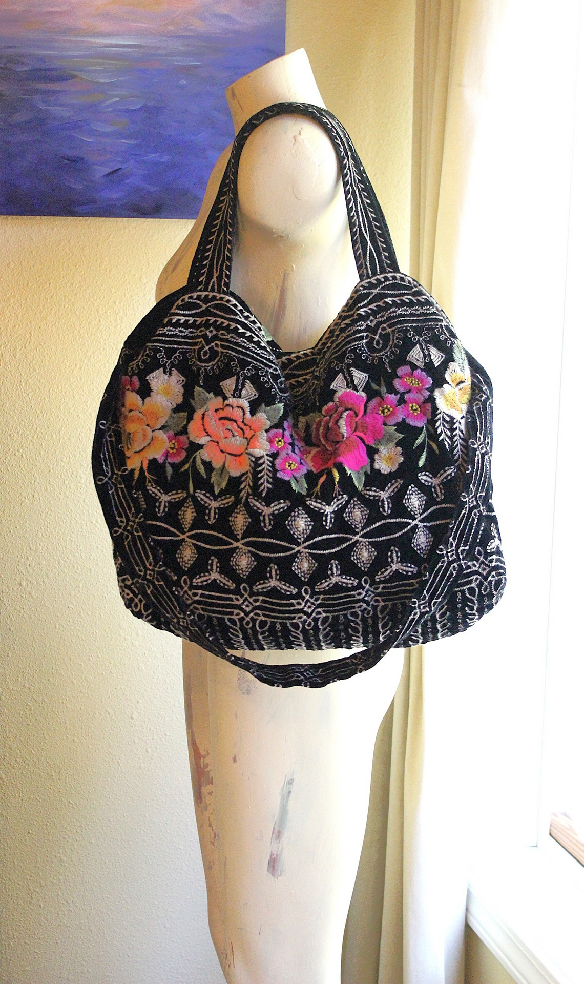 Long Retired Black Velvet Embroidered JWLA Johnny Was Bag