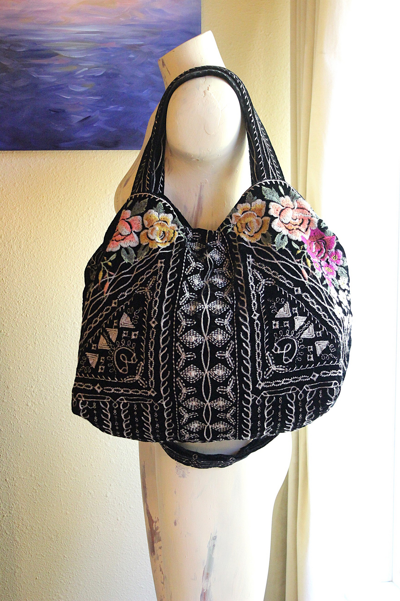Long Retired Black Velvet Embroidered JWLA Johnny Was Bag