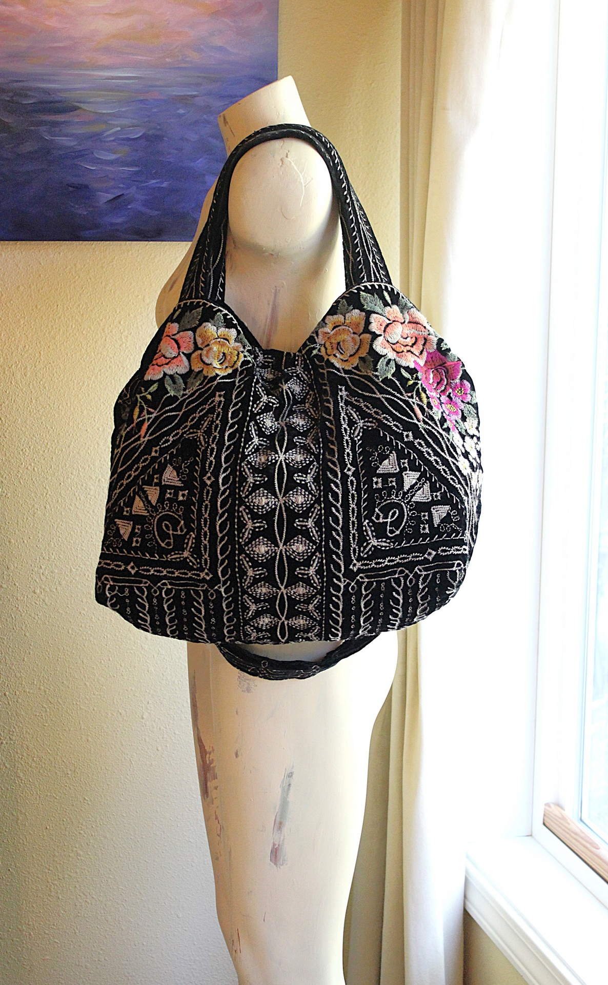 Long Retired Black Velvet Embroidered JWLA Johnny Was Bag
