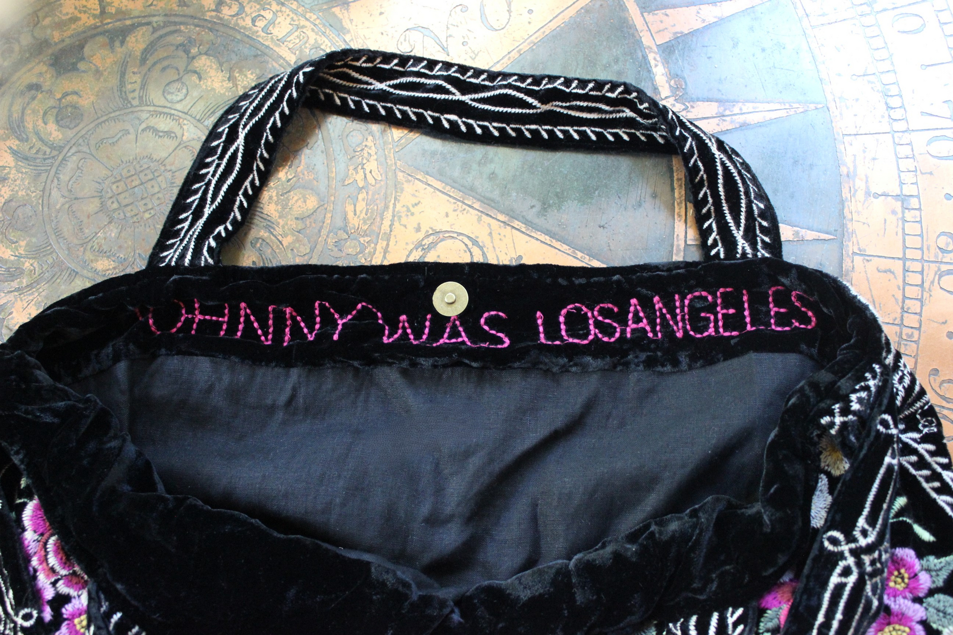 Long Retired Black Velvet Embroidered JWLA Johnny Was Bag