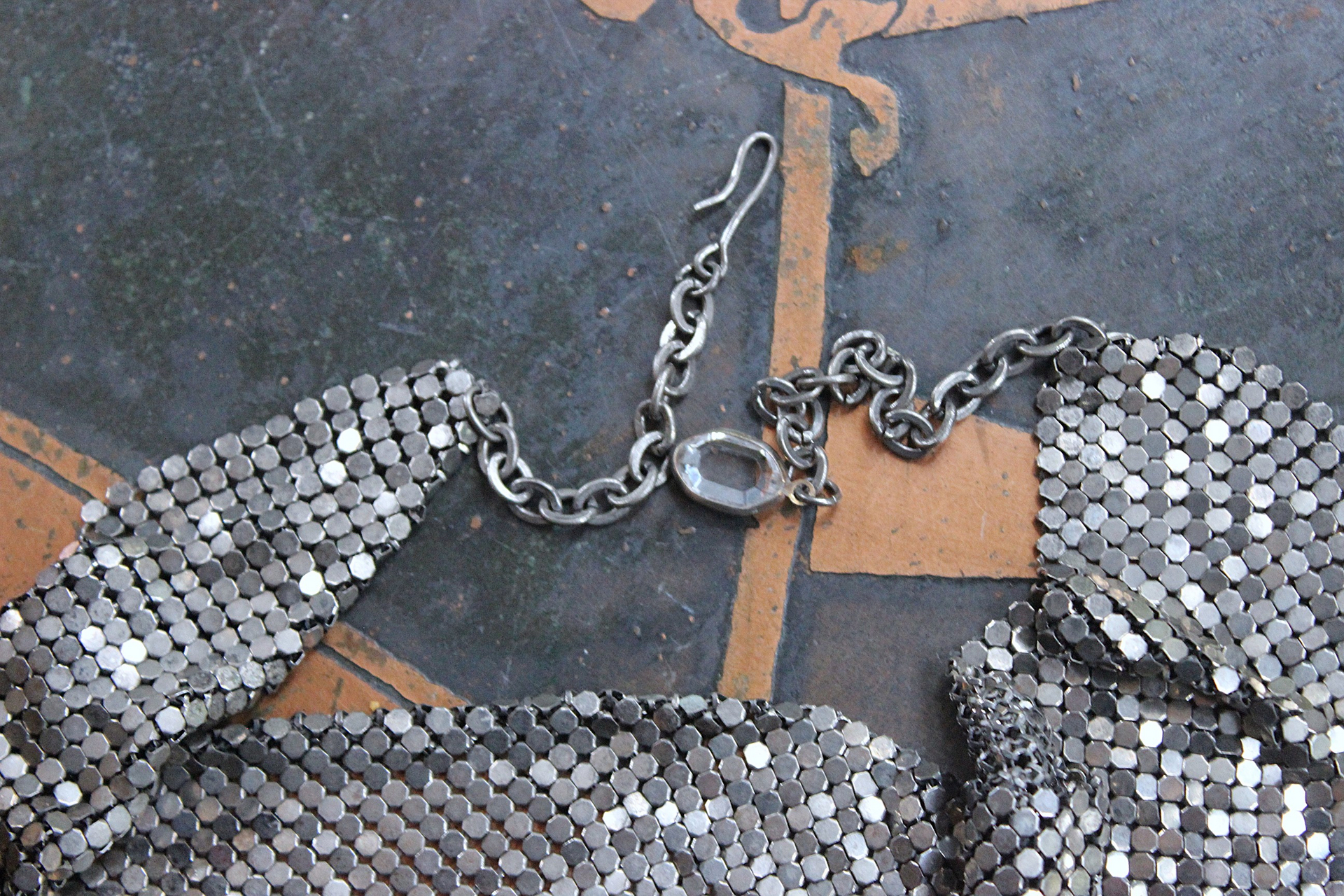 One Heart One Soul Necklace with Antique French Engraved Sacred Heart Cross,Antique Silver W & D Mesh Scarf,Bezel Oval Crystals & More!