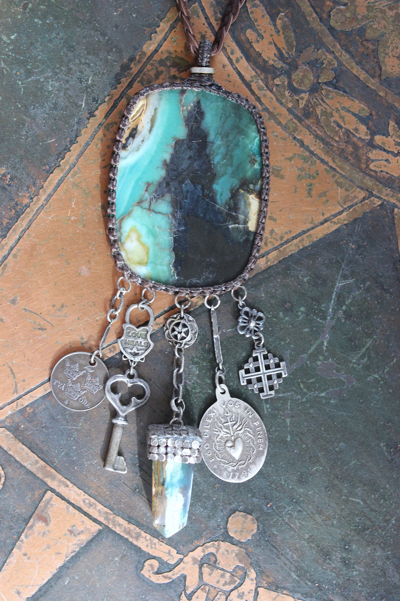 I Loved you to the End Necklace with Rare Quality Opalized Petrified Wood Pendant, SUPER RARE 1791 I Loved you to the End Sacred Heart Medal & Much More!