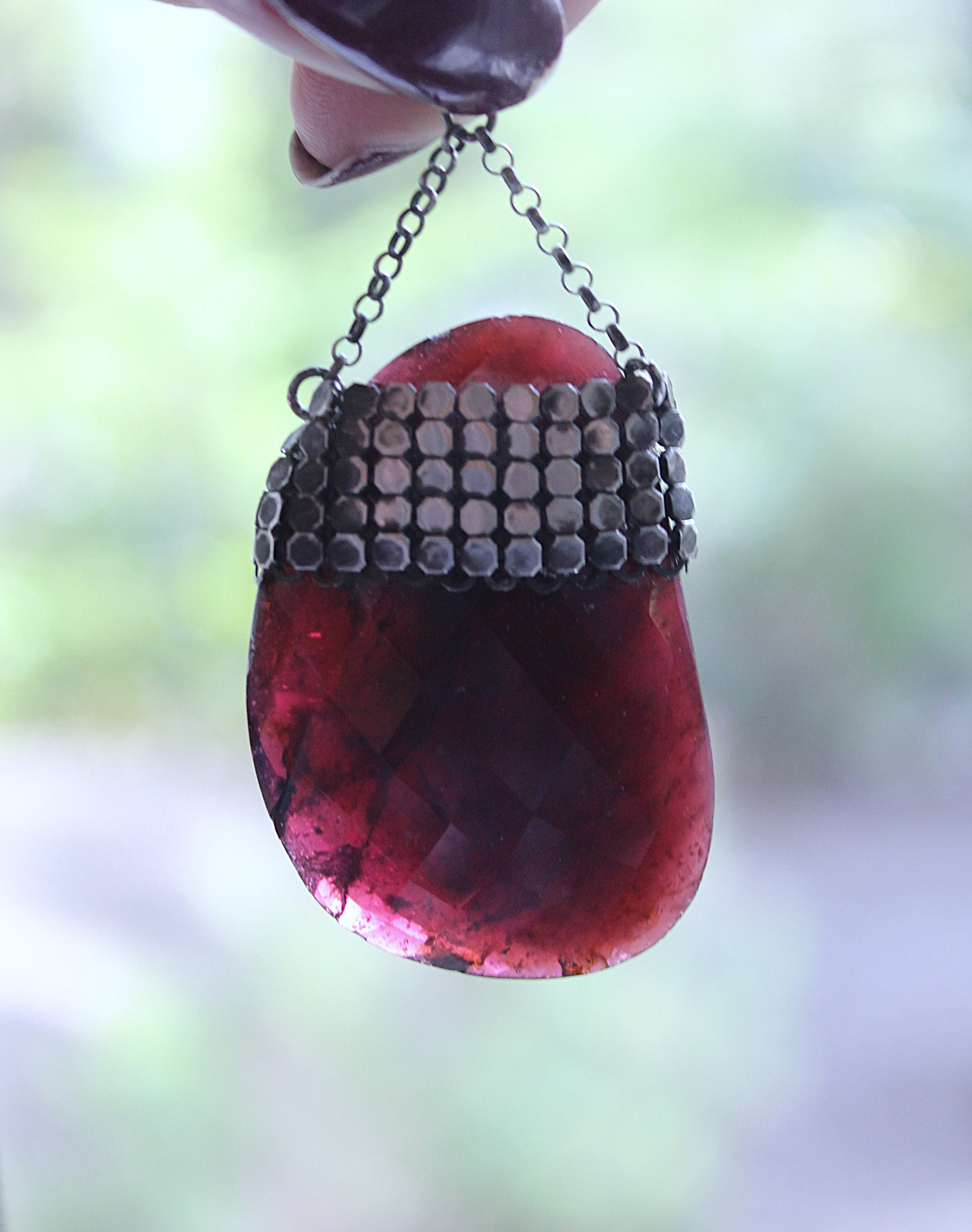 Dancing in my Blood Necklace with Amazing Large Faceted Rhodolite Garnet Pendant, Sterling Crosses, Silver Crescent Moon and More!