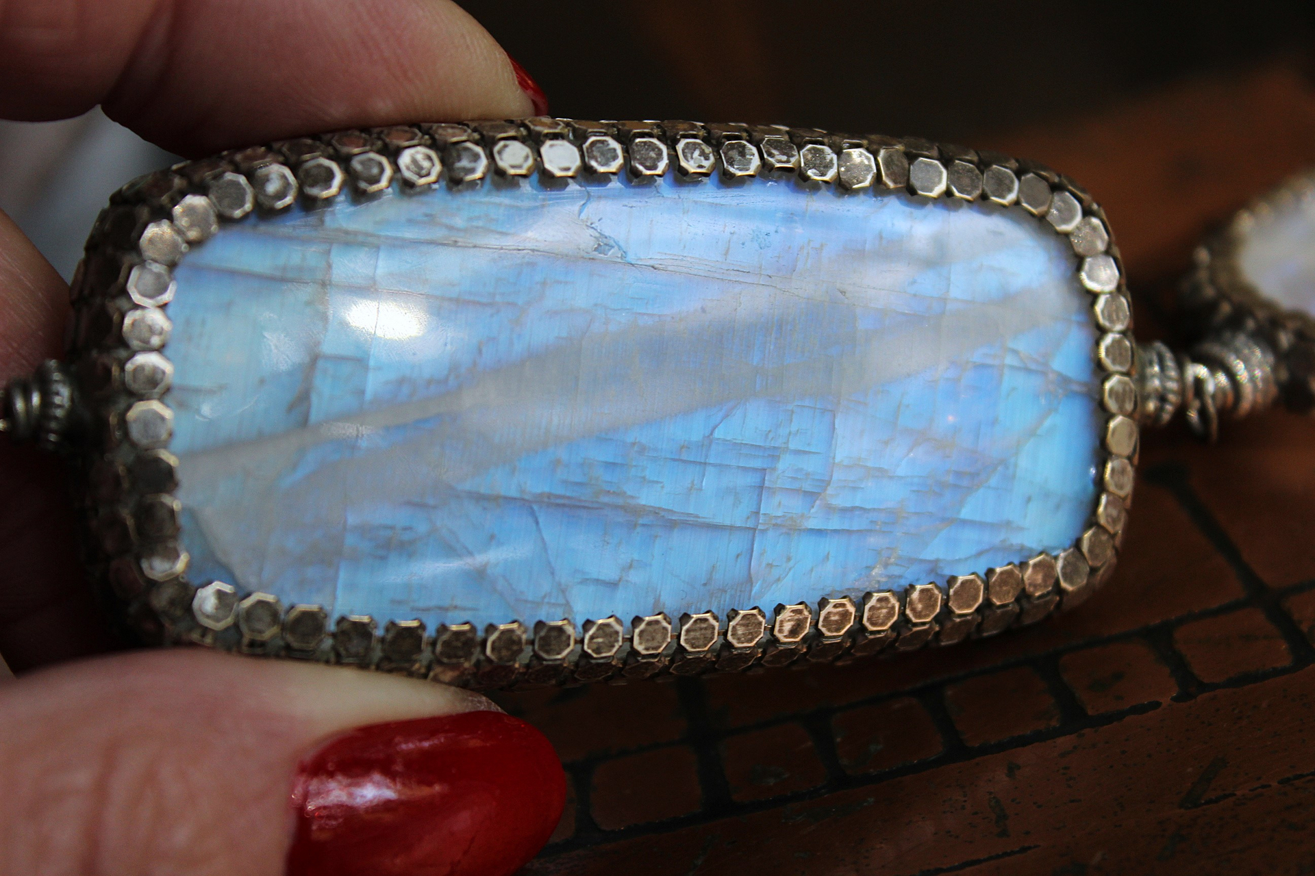 On Hold for J Phases of Life Necklace with Incredible Polished Moonstone Pendants, Sterling Chain & Tassel