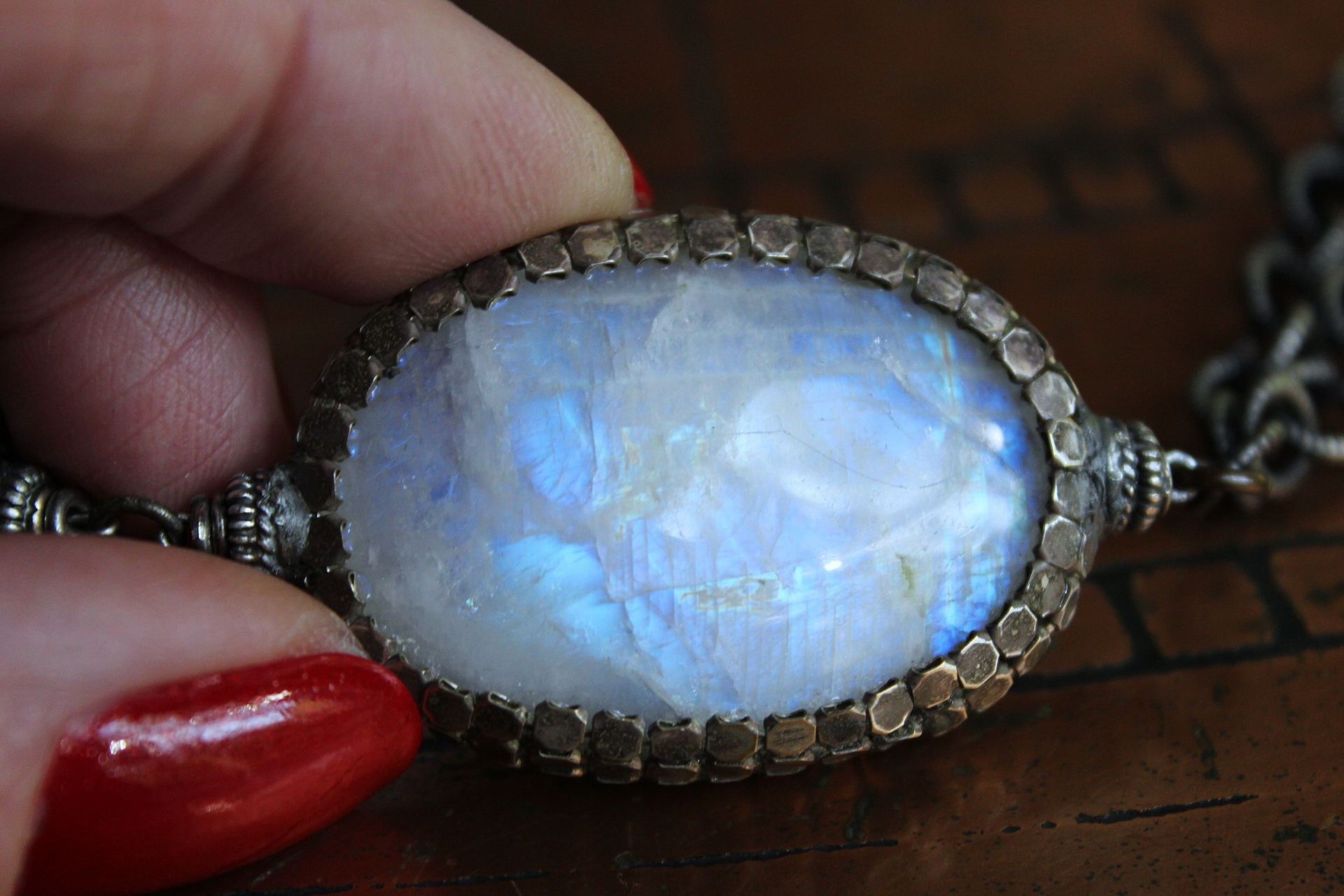 On Hold for J Phases of Life Necklace with Incredible Polished Moonstone Pendants, Sterling Chain & Tassel