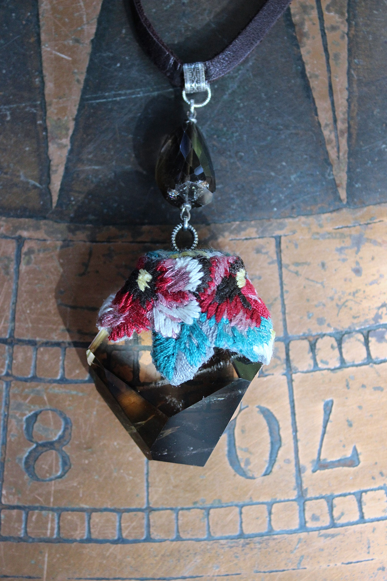 SOLD to J Where you Are Necklace with Uniquely Capped Freeform Smoky Quartz Pendant, Faceted Smoky Quartz Stone,Leather Ties