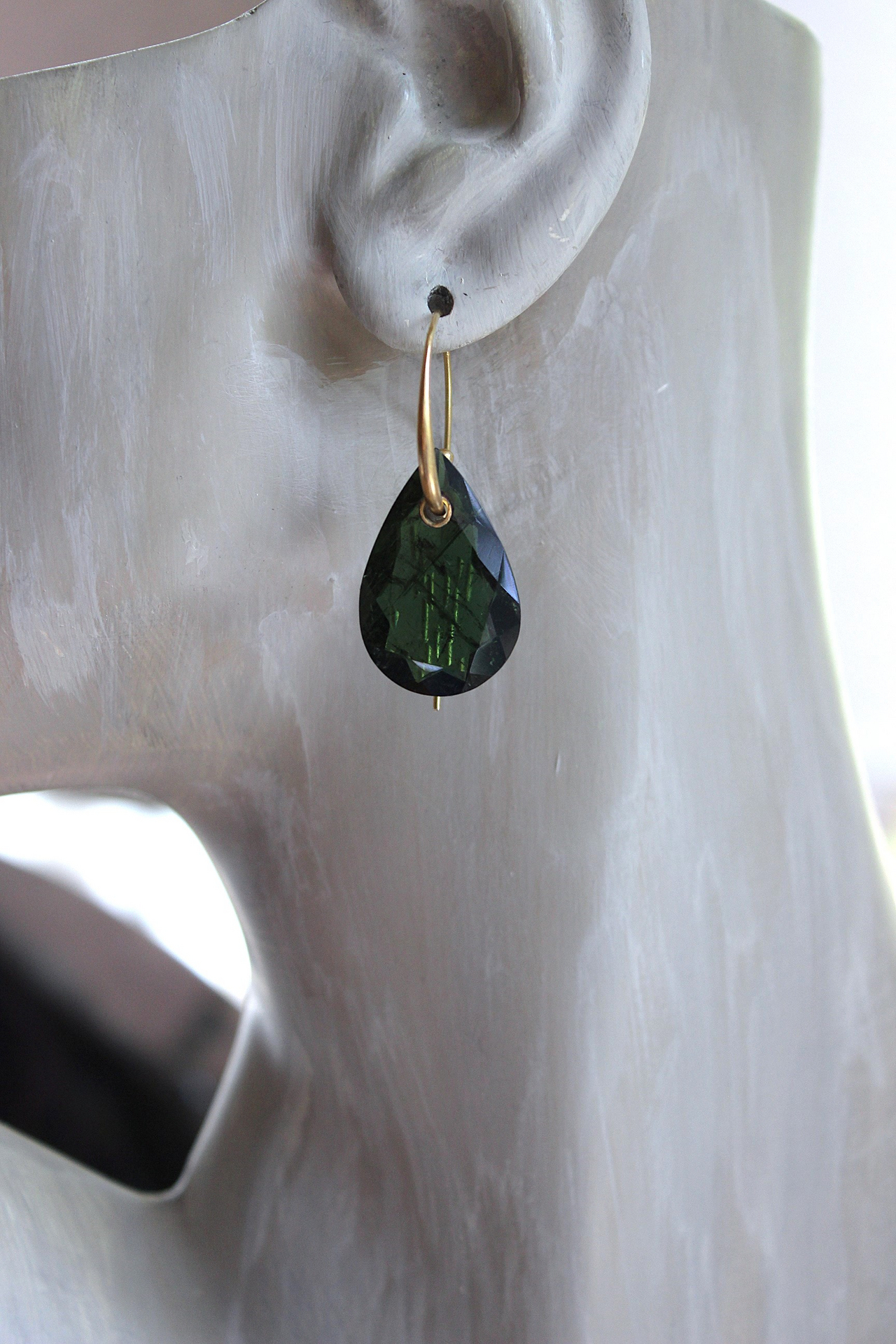 Sold to J  Unique 14K Gold Earrings with 2 Sets of Checkerboard Faceted Tourmaline Drops