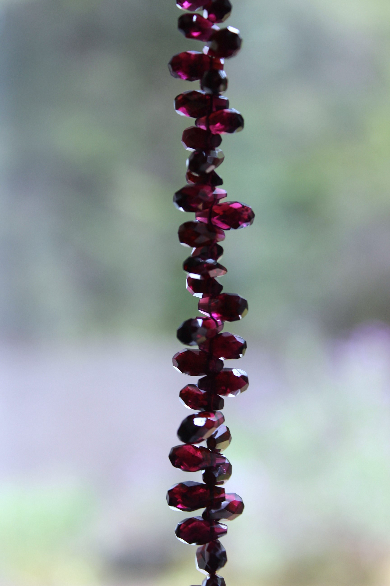 NEW! Courage and Hope Necklace with Hundreds of AAA Faceted Almandine Tear Drops, Unique Black Silk Tassel