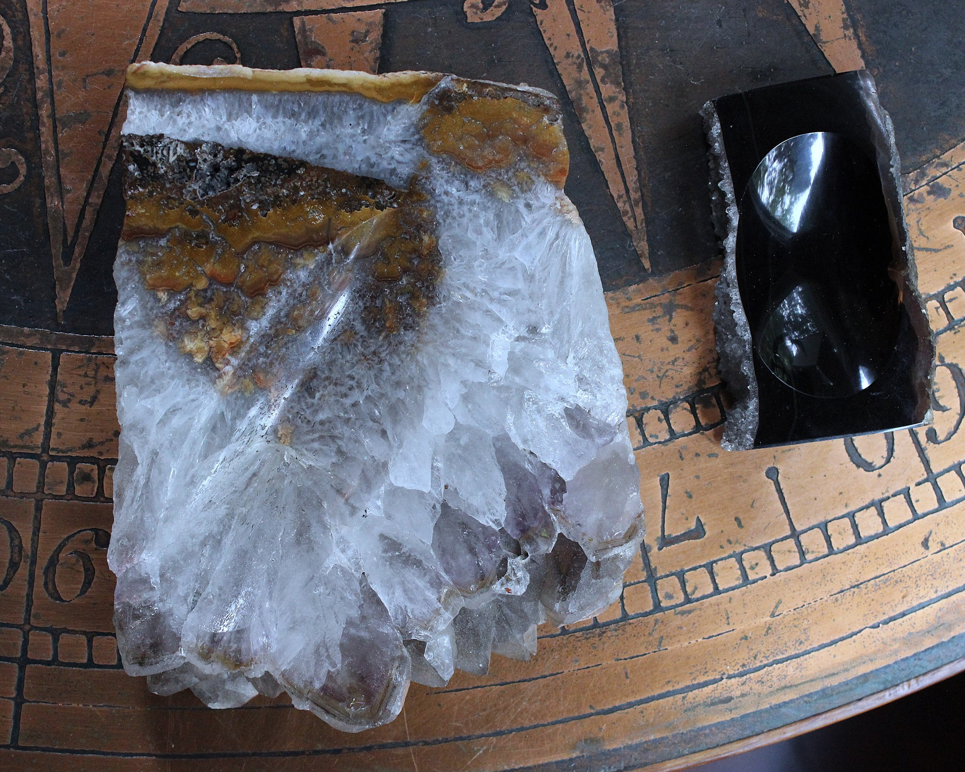 NEW!  Set of Unique Amethyst Slice and Black Agate with Druzy Trinket Dishes