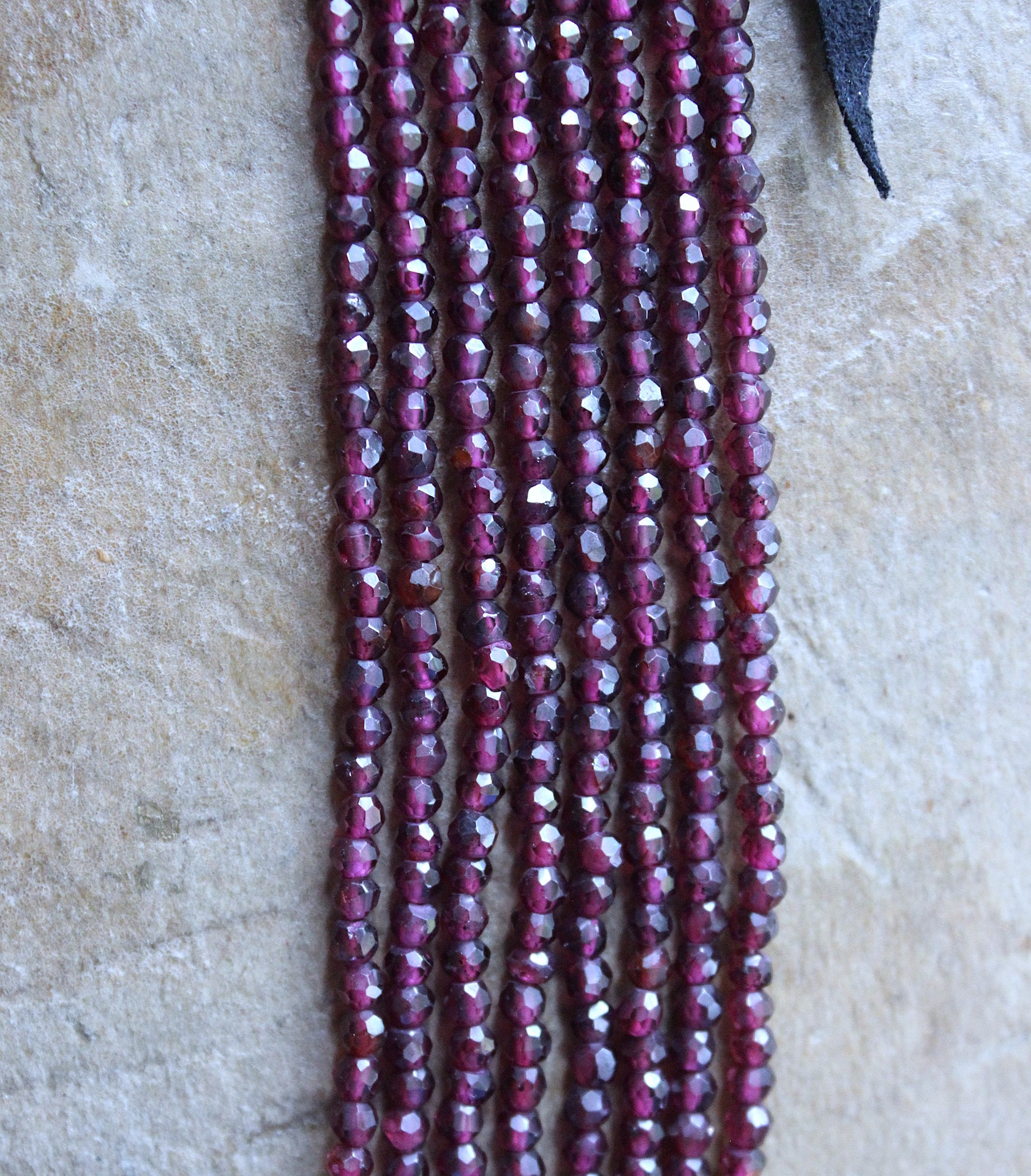 SOLD to J  8 Strand Tiny Faceted Dark Pink Tourmaline Gemstone Bead Necklace with Butter Soft Black Suede Leather Ties and Caps