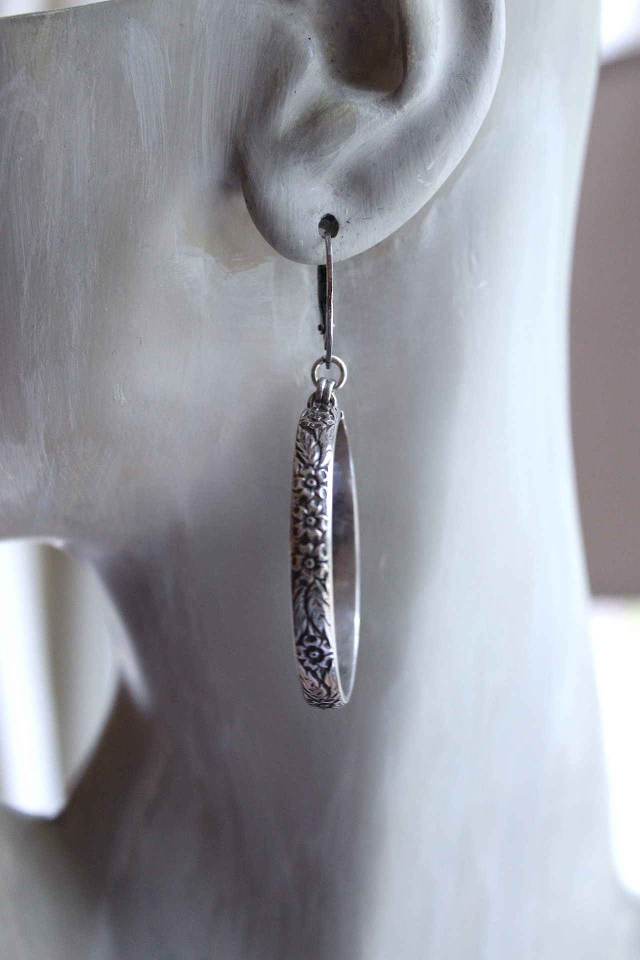 NEW! Solid Sterling Embossed Hoop Earrings with Sterling Euro Leverback Earring Wires