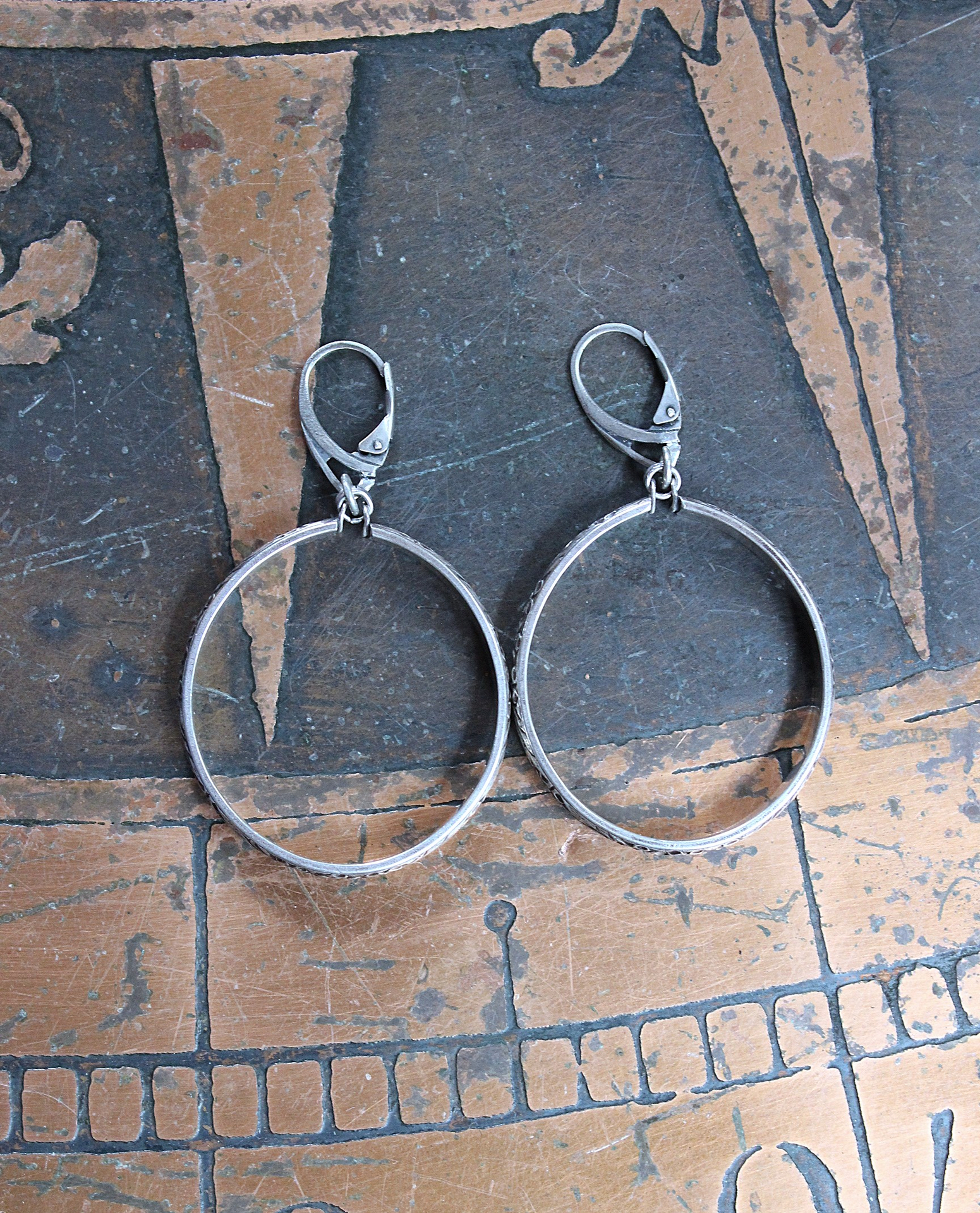 NEW! Solid Sterling Embossed Hoop Earrings with Sterling Euro Leverback Earring Wires