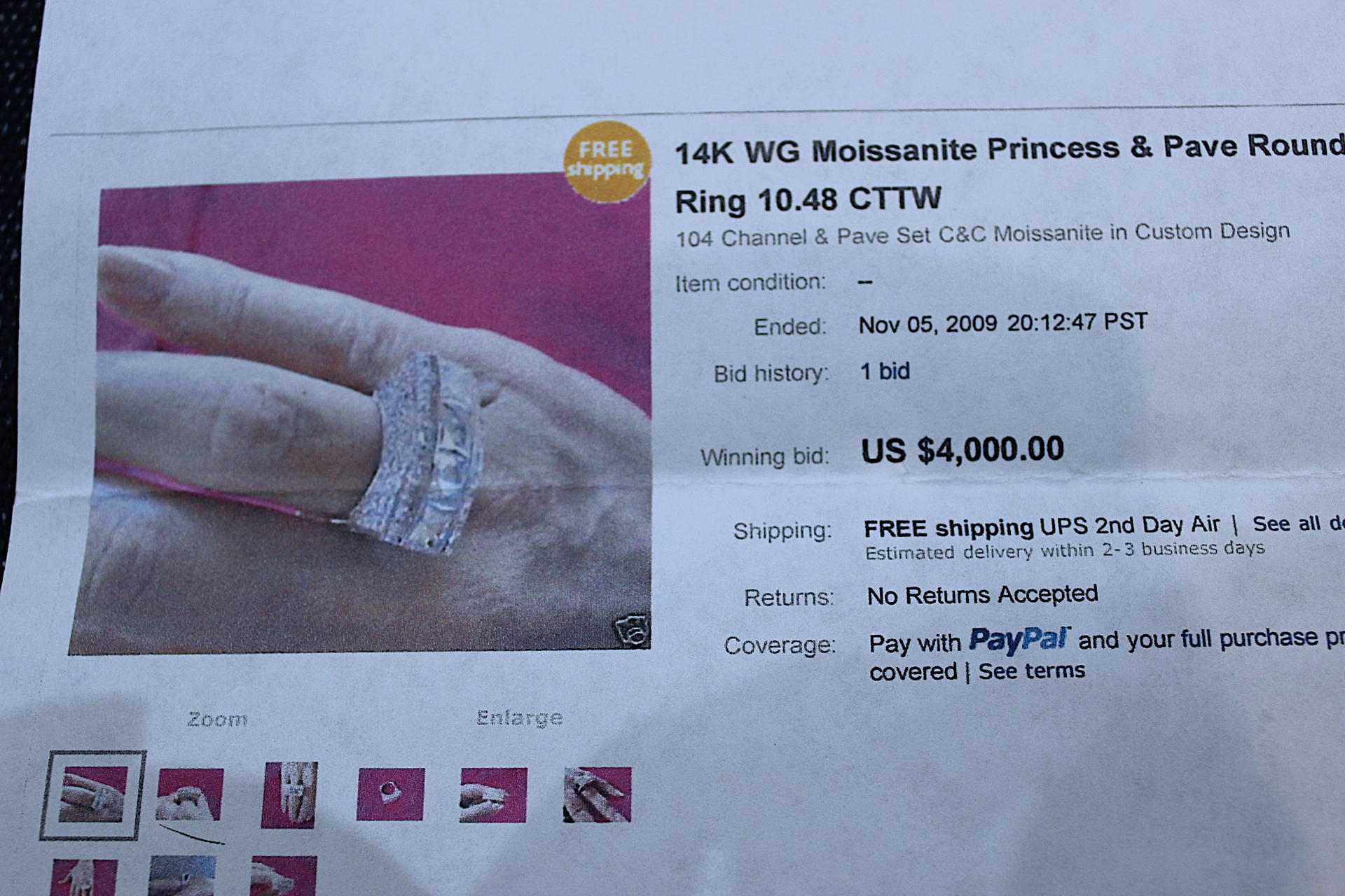 NEW! Custom Made One of a Kind 14 White Gold Certified Charles and Colvard 10.48 Carat Moissanite Ring