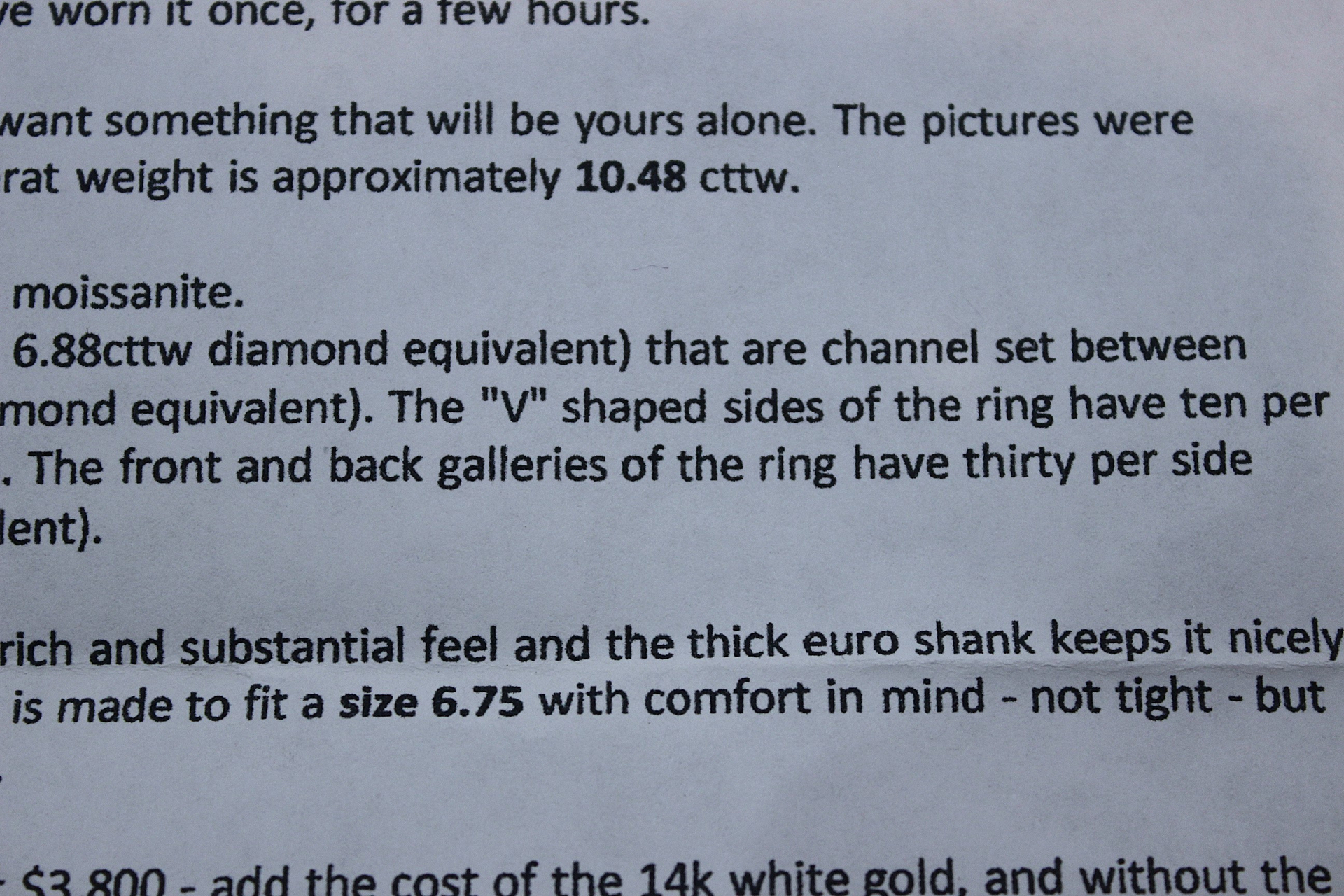 NEW! Custom Made One of a Kind 14 White Gold Certified Charles and Colvard 10.48 Carat Moissanite Ring