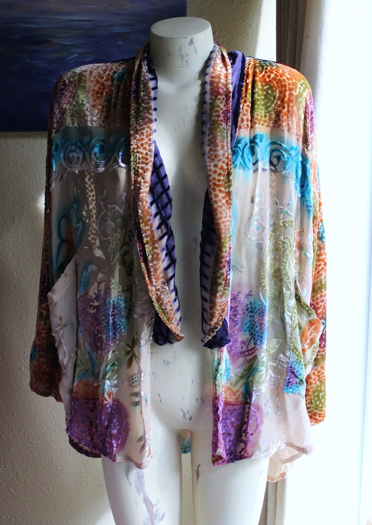 On hold for J Vintage URU by Kristine St. Rrik Art to Wear Silk Velvet Short Duster