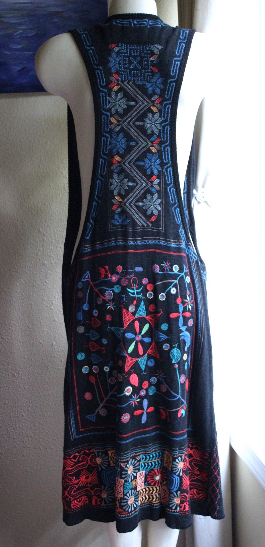 Vintage Biya by Johnny Was Long Embroidered Open Front Vest with Front Pockets