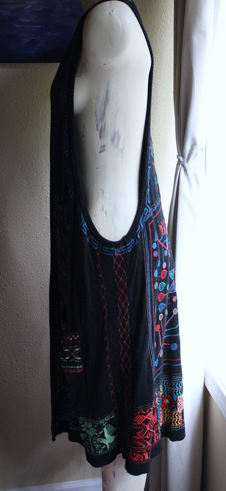 Vintage Biya by Johnny Was Long Embroidered Open Front Vest with Front Pockets