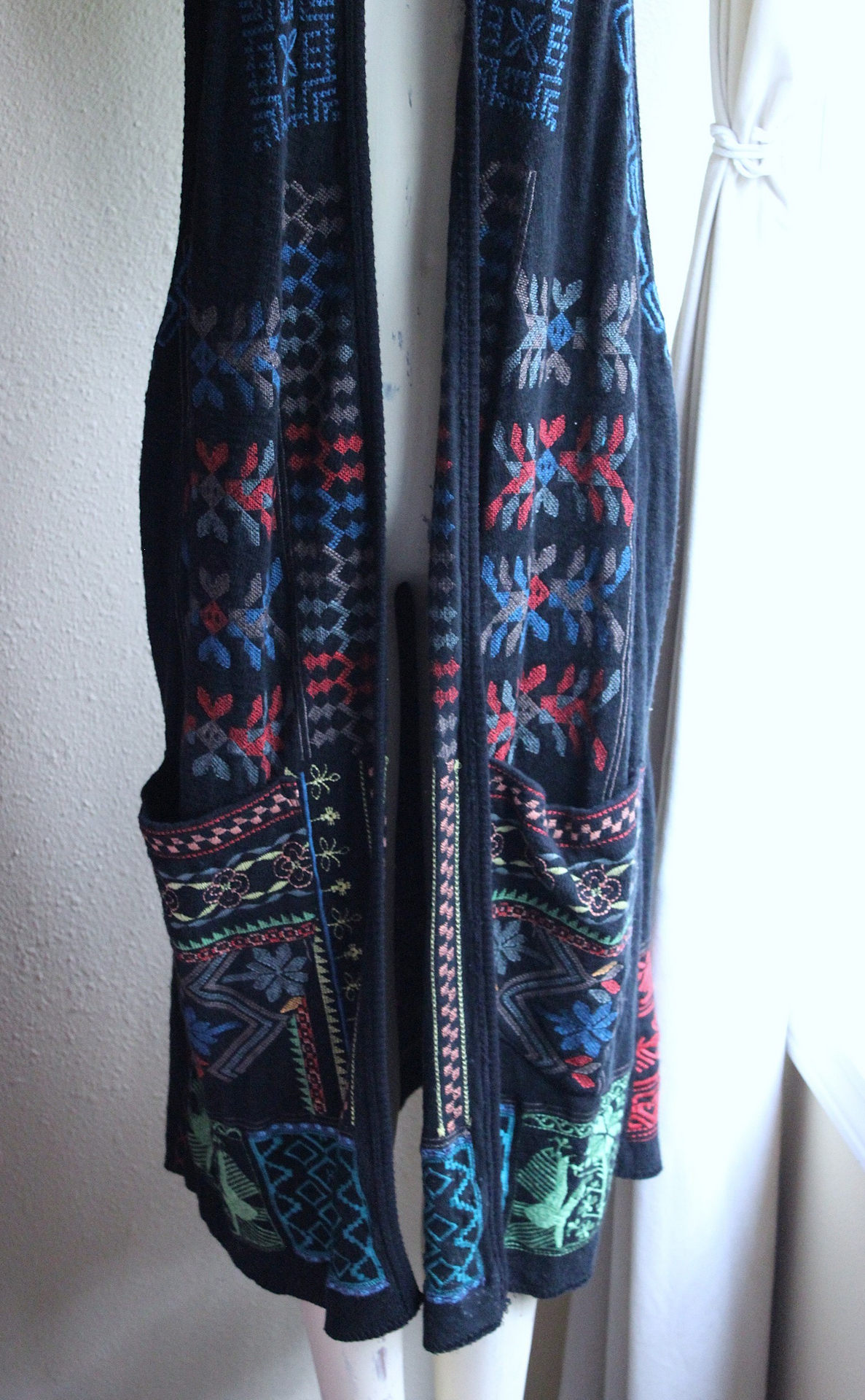 Vintage Biya by Johnny Was Long Embroidered Open Front Vest with Front Pockets