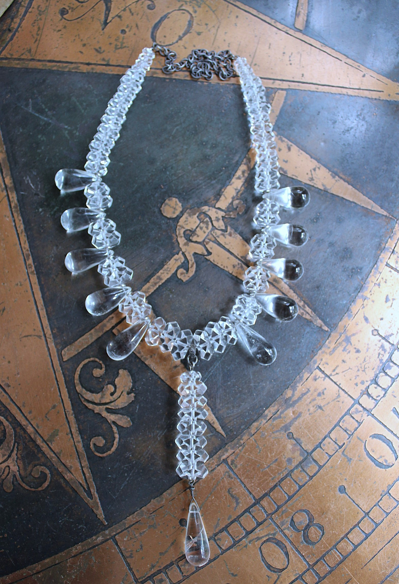 When you Can't Find the Words Necklace with Polished Clear Rock Quartz Tear Drops, Faceted Rock Quartz Crystal Beads, Sterling Chain