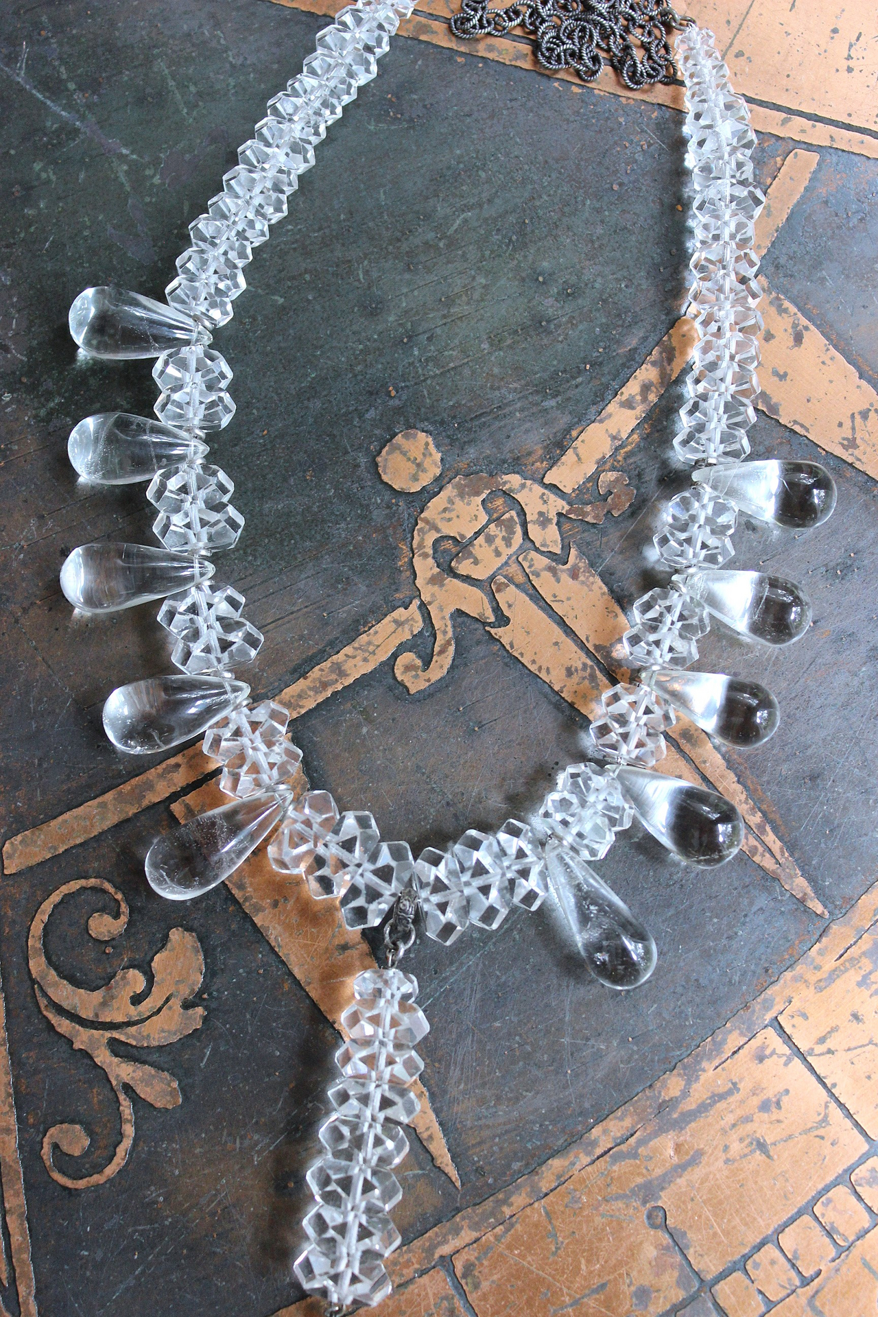 When you Can't Find the Words Necklace with Polished Clear Rock Quartz Tear Drops, Faceted Rock Quartz Crystal Beads, Sterling Chain
