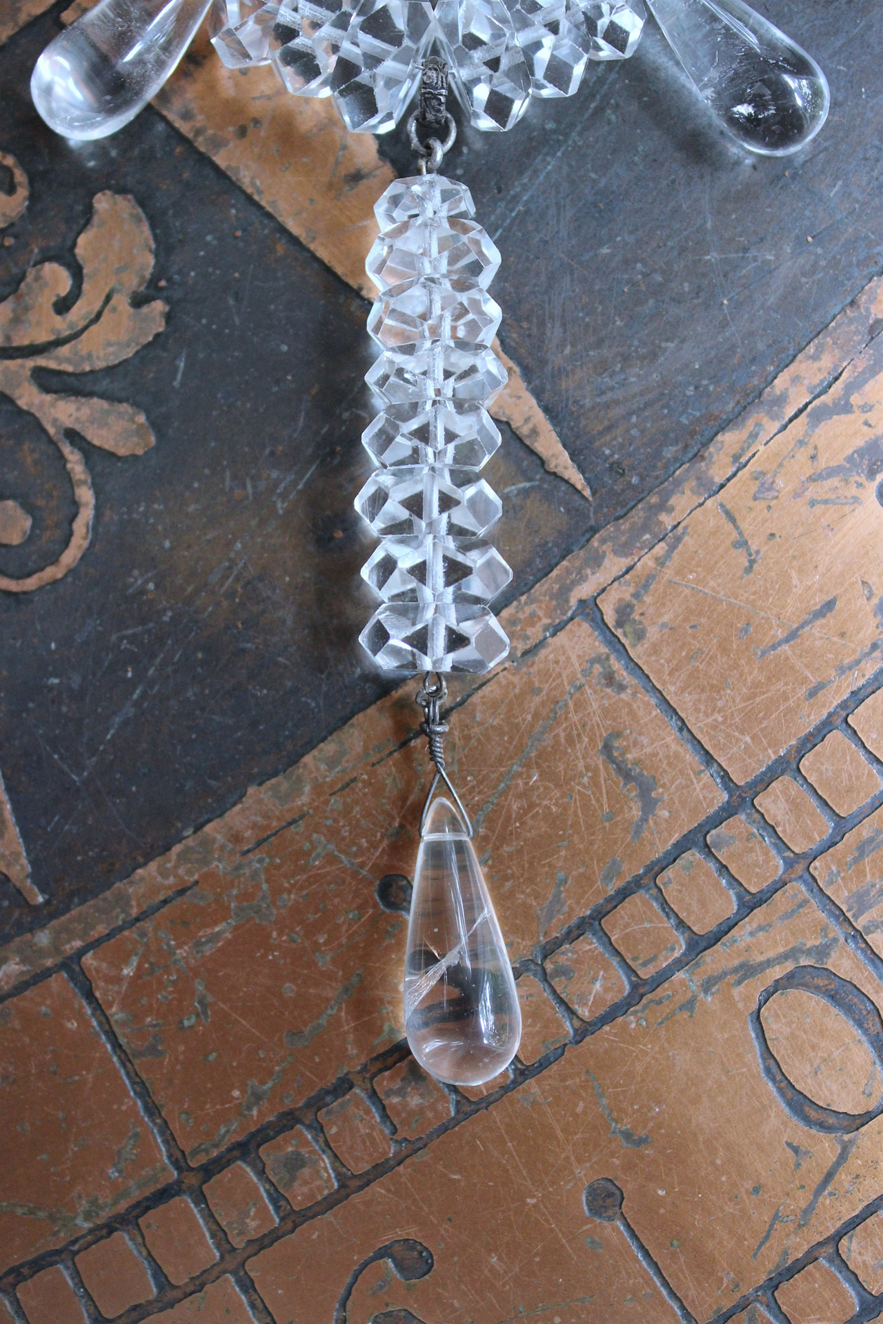 When you Can't Find the Words Necklace with Polished Clear Rock Quartz Tear Drops, Faceted Rock Quartz Crystal Beads, Sterling Chain