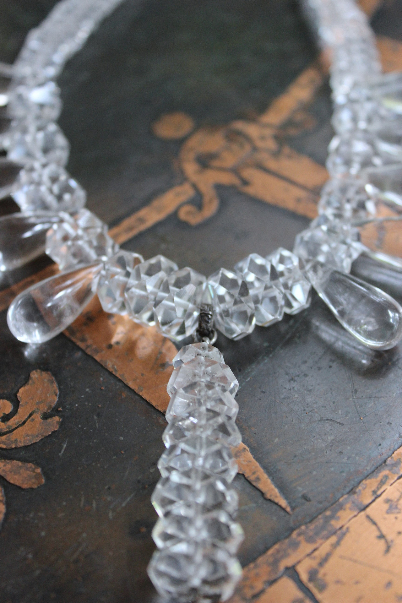 When you Can't Find the Words Necklace with Polished Clear Rock Quartz Tear Drops, Faceted Rock Quartz Crystal Beads, Sterling Chain