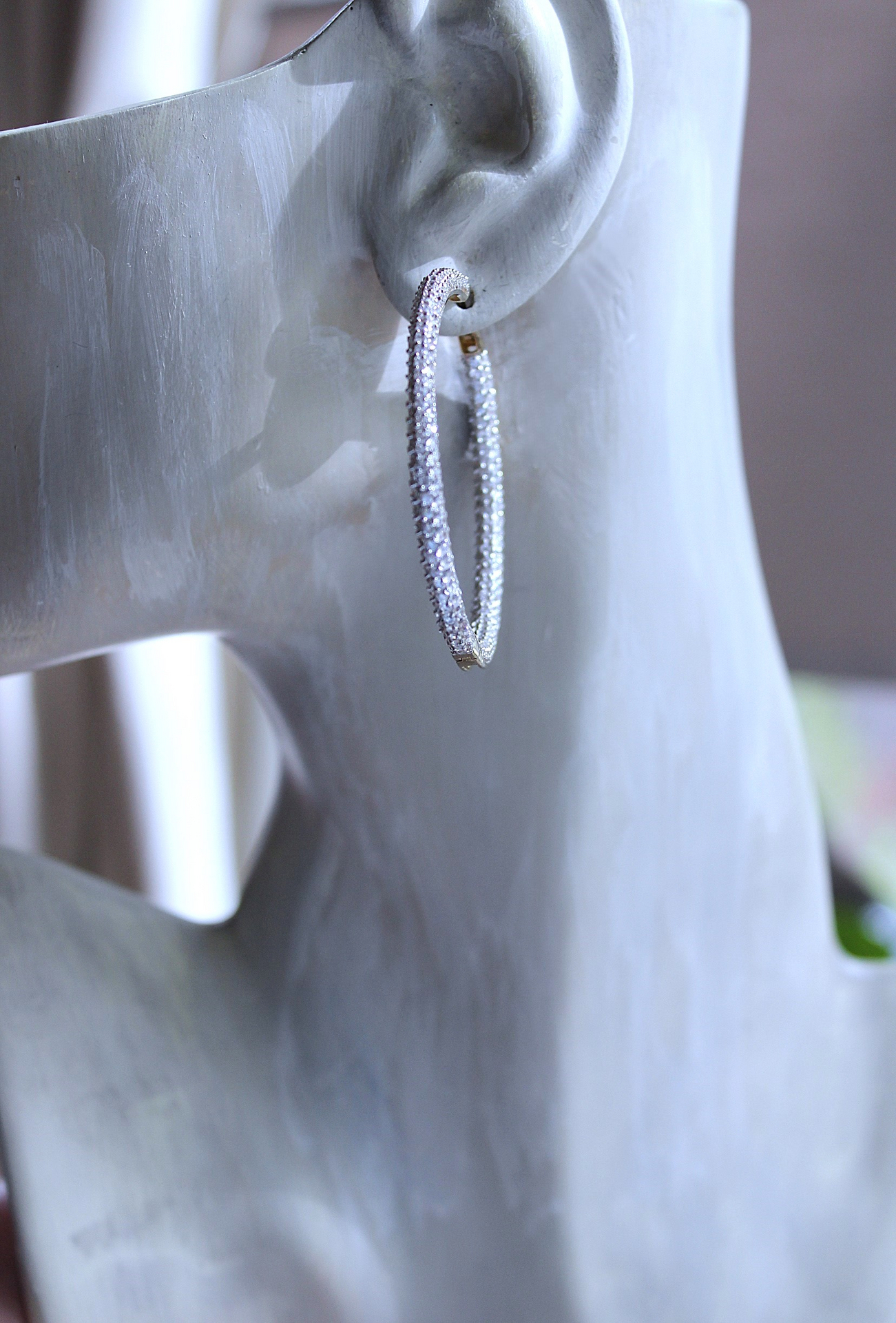 Sterling Vermeil Pave Diamond Inside Out Hoop Earrings