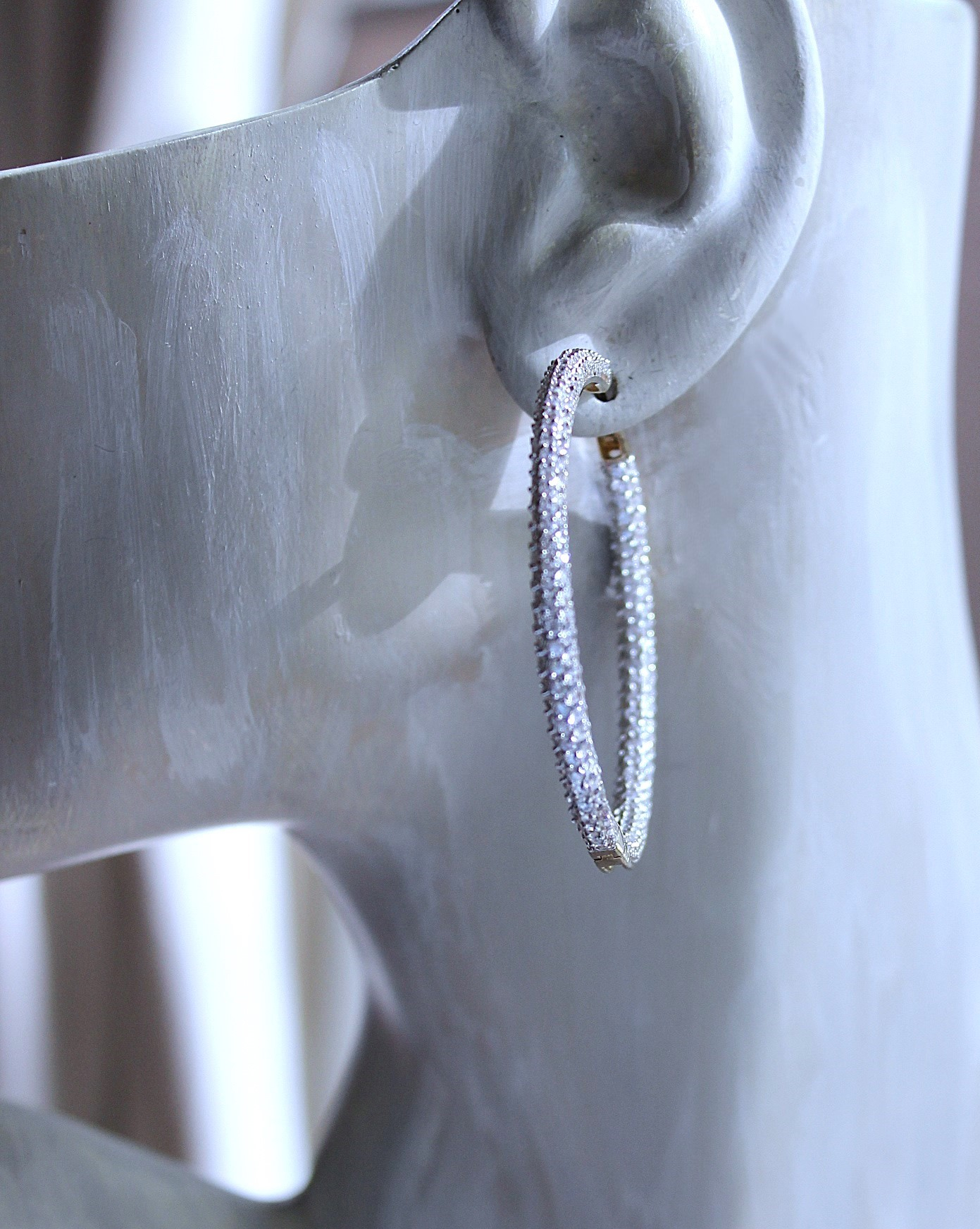 Sterling Vermeil Pave Diamond Inside Out Hoop Earrings