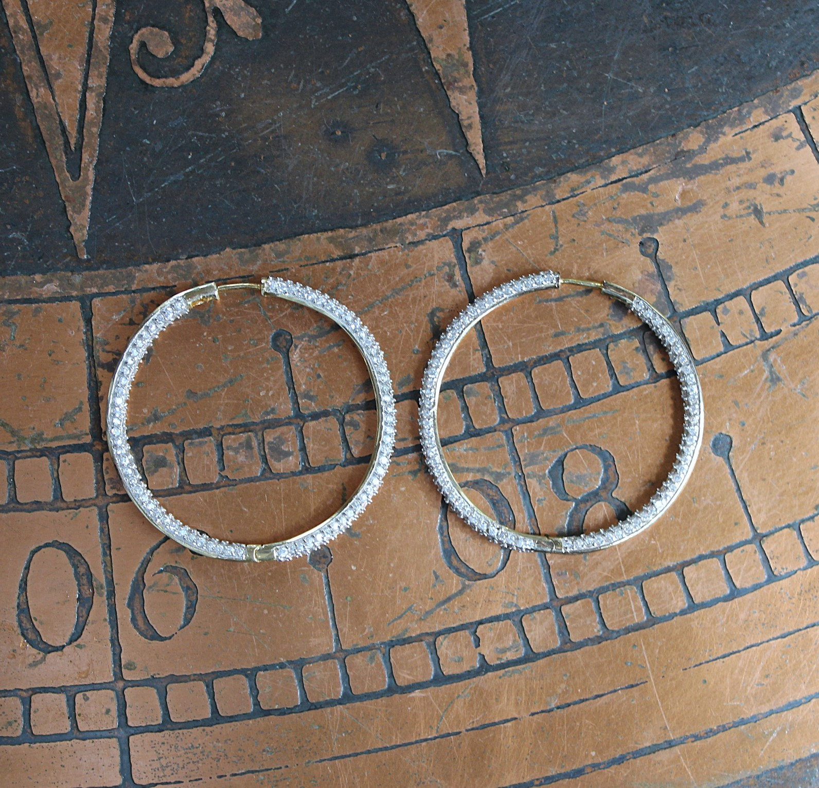 Sterling Vermeil Pave Diamond Inside Out Hoop Earrings