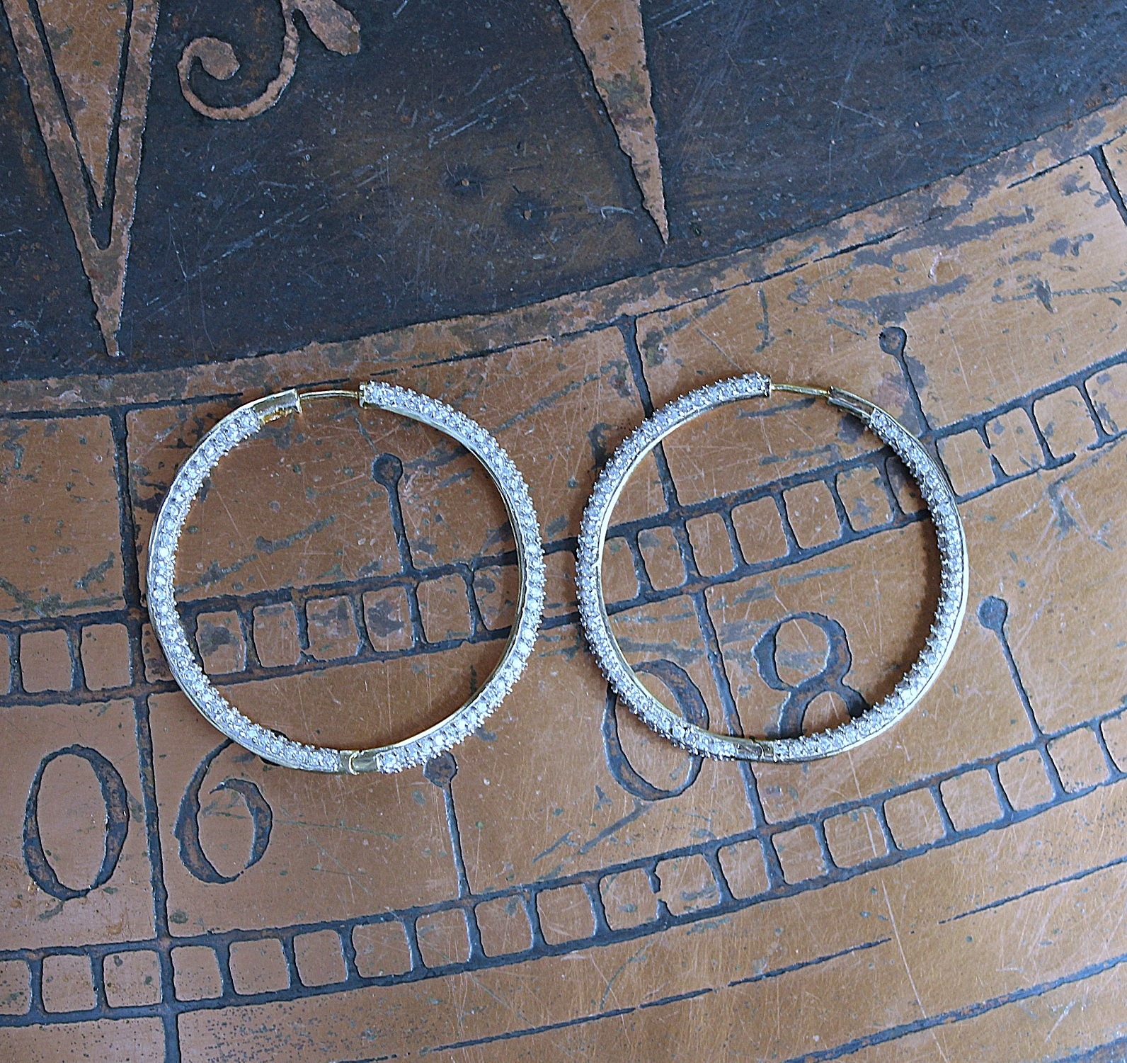 Sterling Vermeil Pave Diamond Inside Out Hoop Earrings