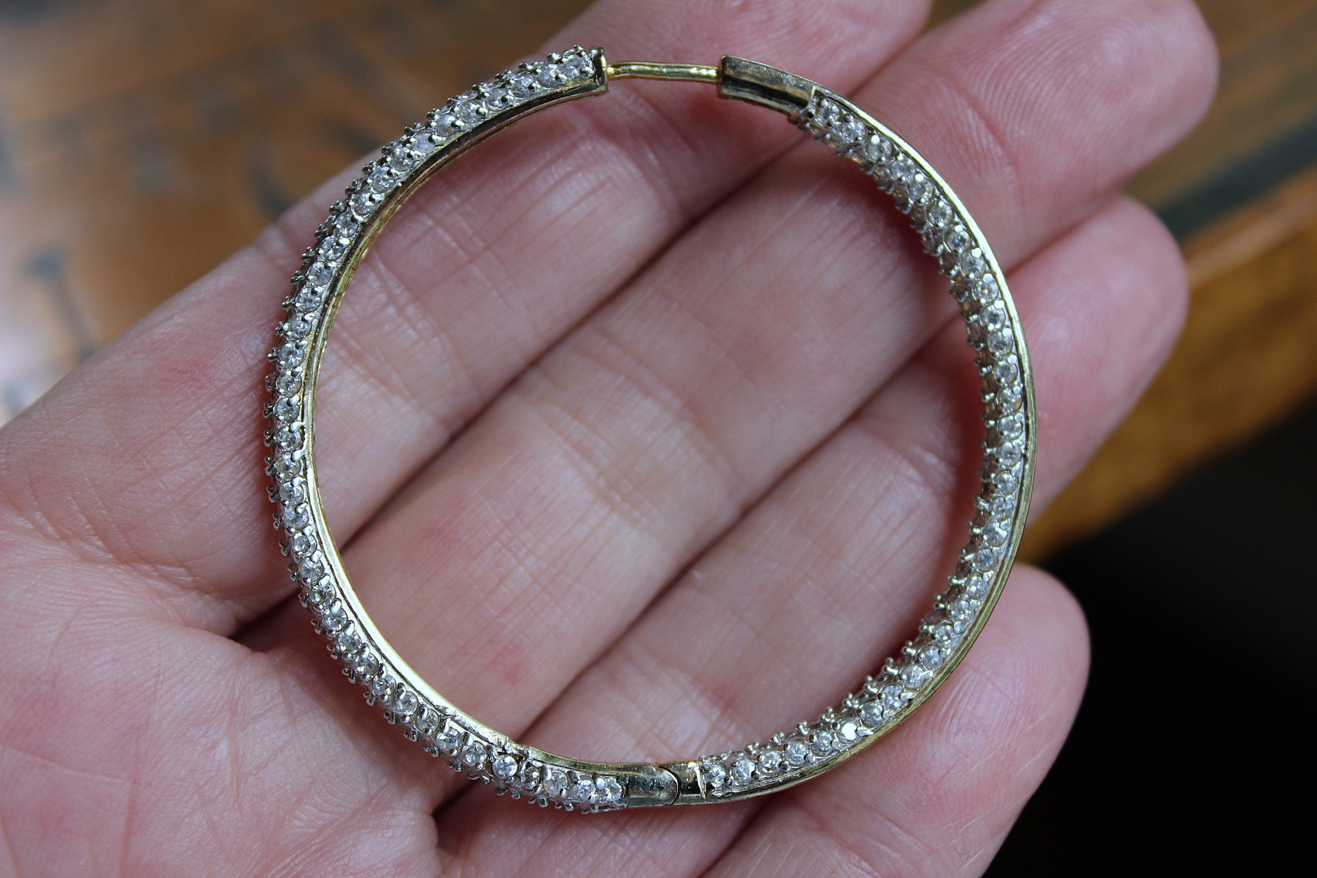 Sterling Vermeil Pave Diamond Inside Out Hoop Earrings