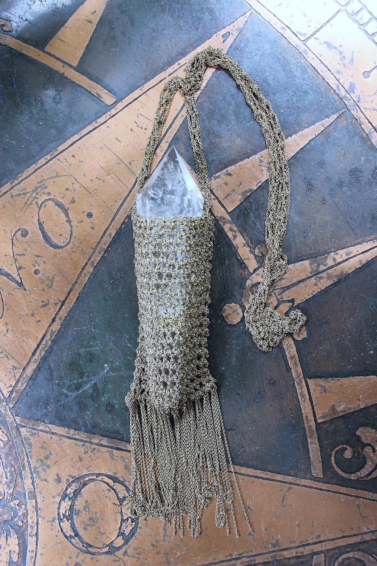 NEW! Love can do That Necklace with Unique Crocheted Chain Pouch & Chain - and Amazing Clear Quartz Spear Point