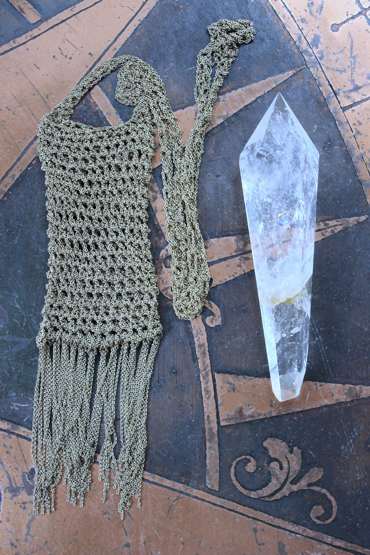 NEW! Love can do That Necklace with Unique Crocheted Chain Pouch & Chain - and Amazing Clear Quartz Spear Point