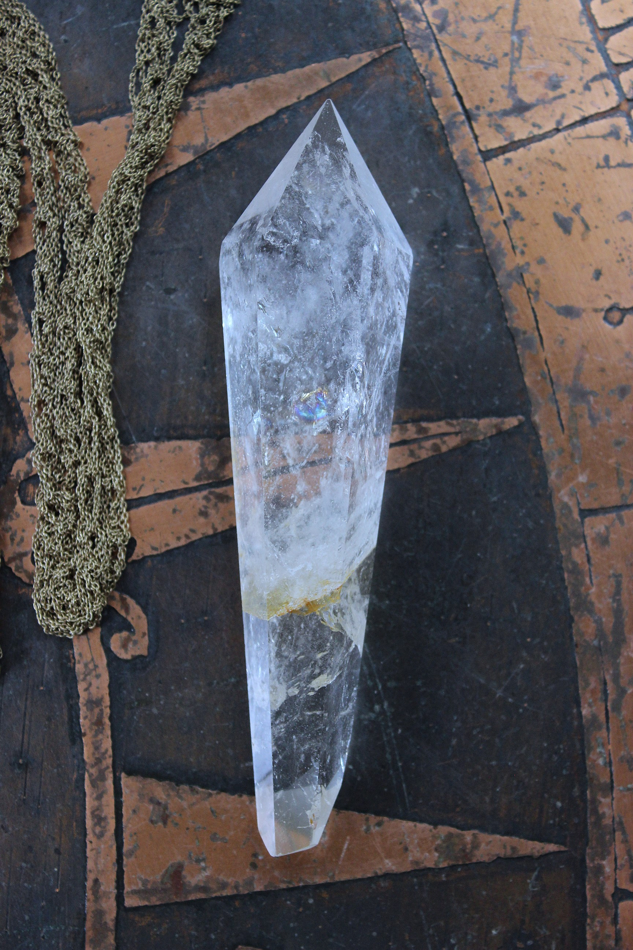 NEW! Love can do That Necklace with Unique Crocheted Chain Pouch & Chain - and Amazing Clear Quartz Spear Point