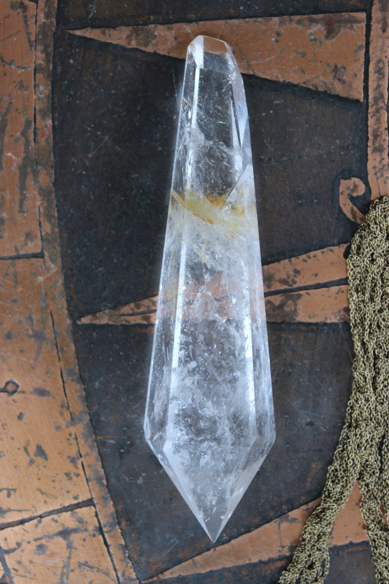 NEW! Love can do That Necklace with Unique Crocheted Chain Pouch & Chain - and Amazing Clear Quartz Spear Point