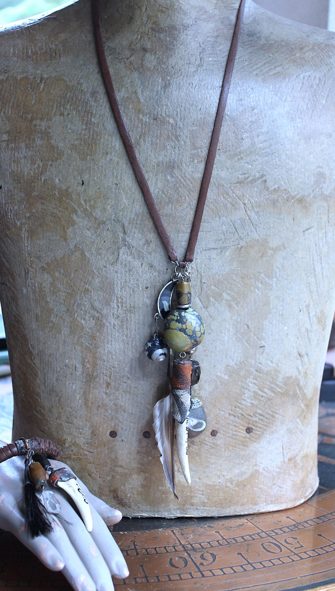 The Art of God Necklace and Bracelet Set with Uniquely Capped Elk Antler Points, Royston Turquoise, Rare Spiral Shell Fossil,Faceted Smoky Quartz & More!