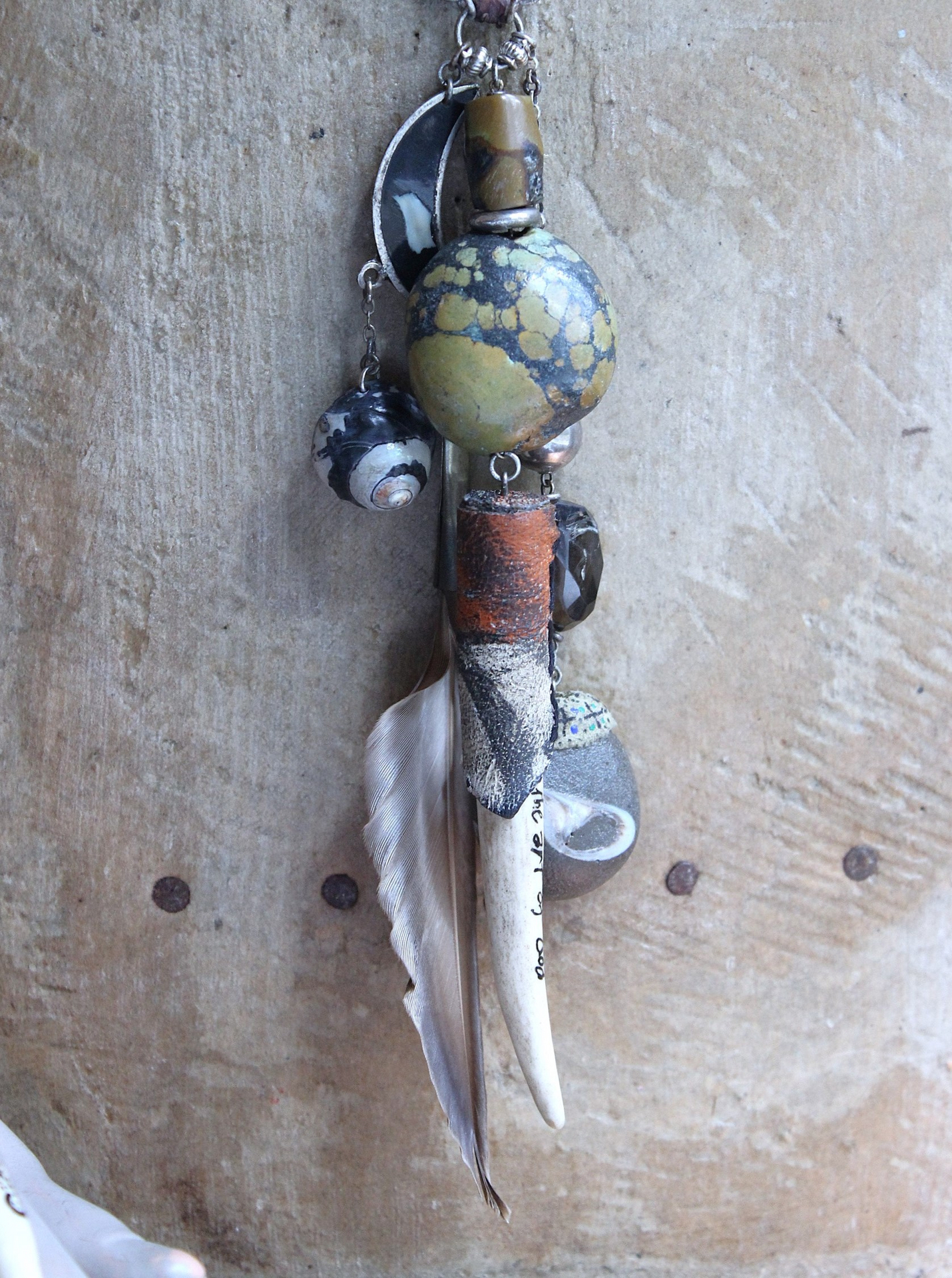 The Art of God Necklace and Bracelet Set with Uniquely Capped Elk Antler Points, Royston Turquoise, Rare Spiral Shell Fossil,Faceted Smoky Quartz & More!