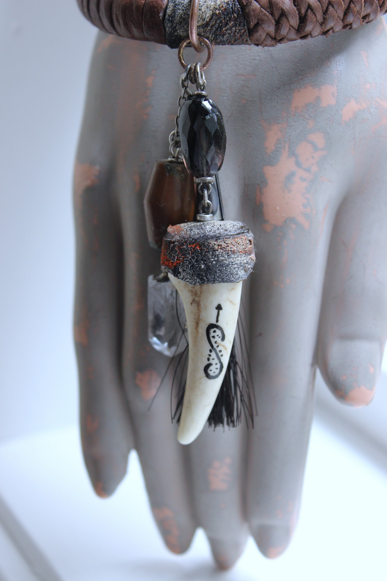The Art of God Necklace and Bracelet Set with Uniquely Capped Elk Antler Points, Royston Turquoise, Rare Spiral Shell Fossil,Faceted Smoky Quartz & More!