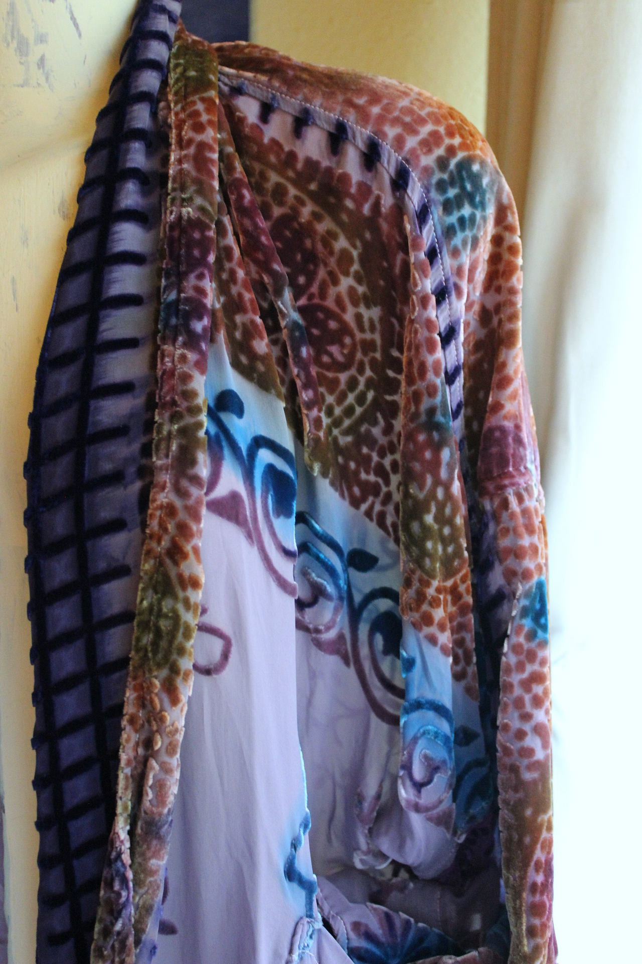 RARE Vintage Hand Dyed Silk Velvet URU Duster with Shawl Collar, Patch Pockets