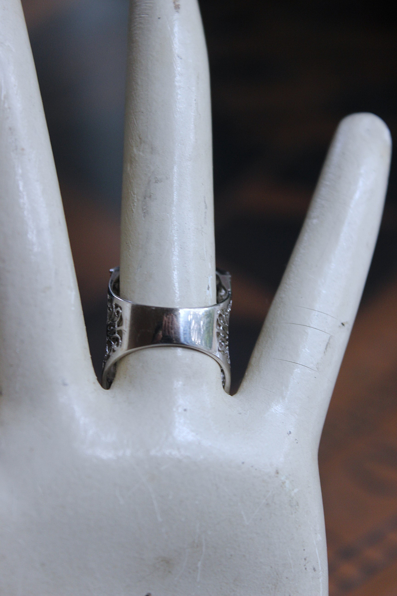 Amazing Wide 18K White Gold Diamond Ring with 18 Rows of Round & Baguette Diamonds and Square Princess Cut Diamond 