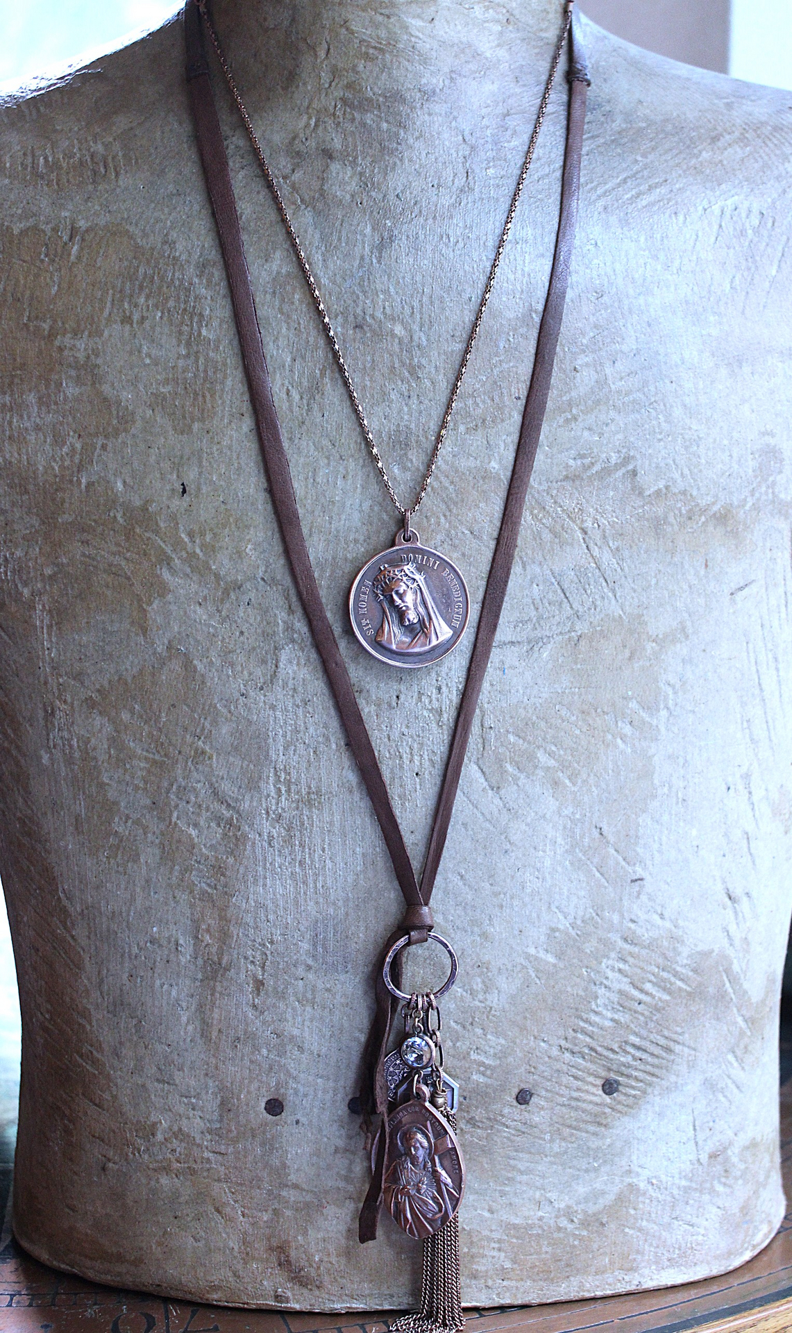 Blessed Be Necklace with Rare Antique Bronze Sculptural Medal & Vintage Chain - 50% Off with Purchase of Matching Necklace!