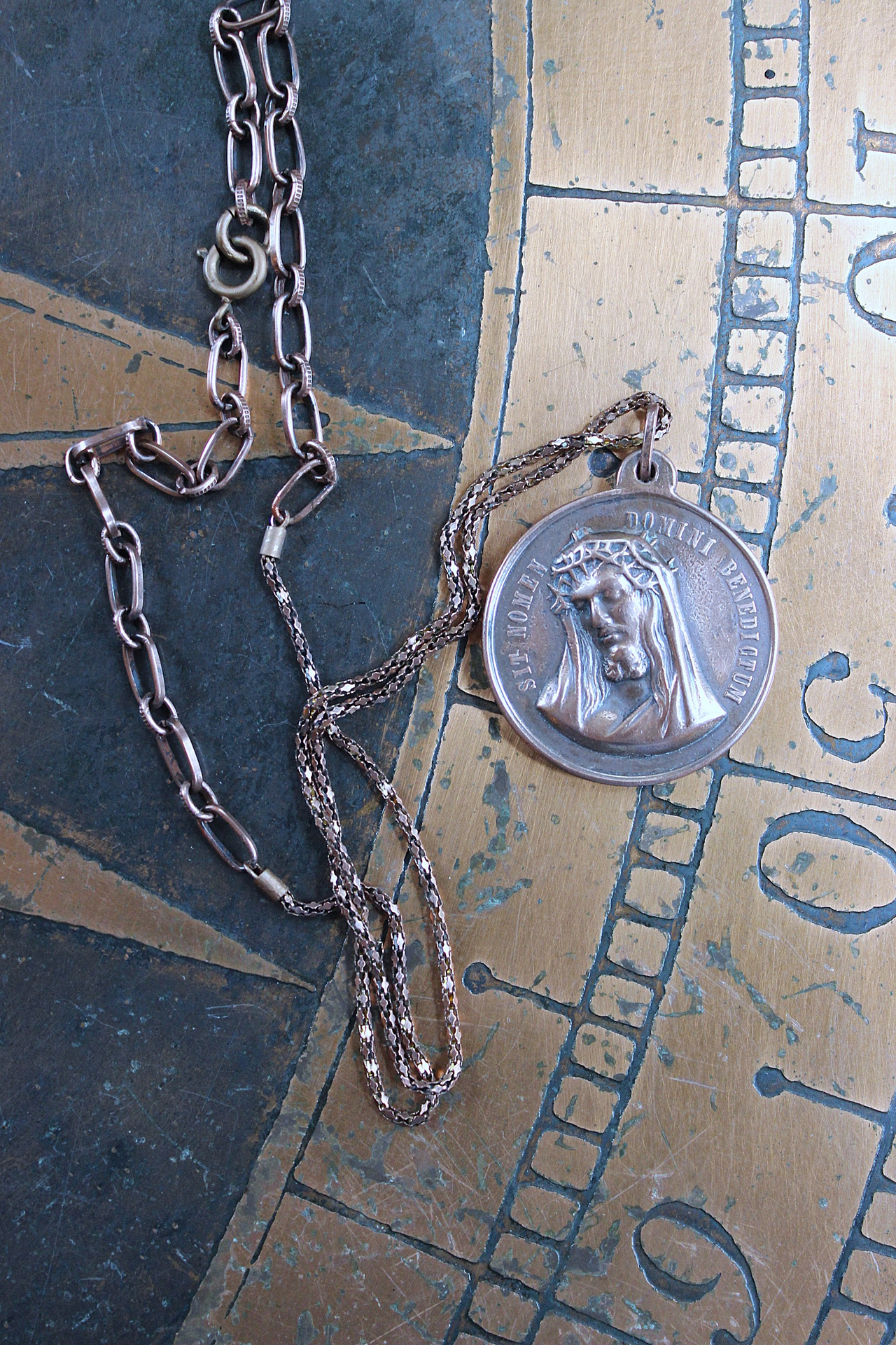 Blessed Be Necklace with Rare Antique Bronze Sculptural Medal & Vintage Chain - 50% Off with Purchase of Matching Necklace!