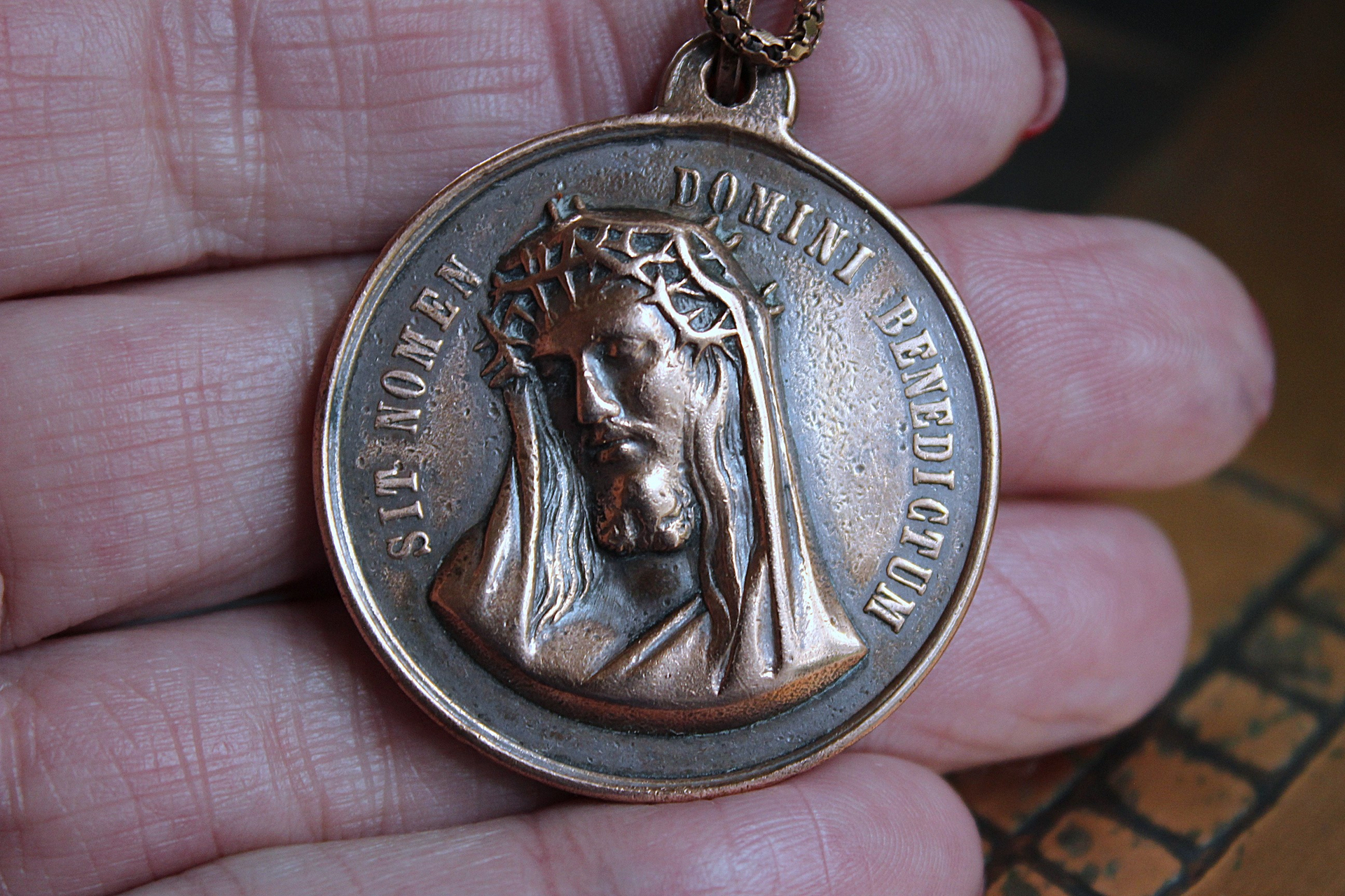 Blessed Be Necklace with Rare Antique Bronze Sculptural Medal & Vintage Chain - 50% Off with Purchase of Matching Necklace!