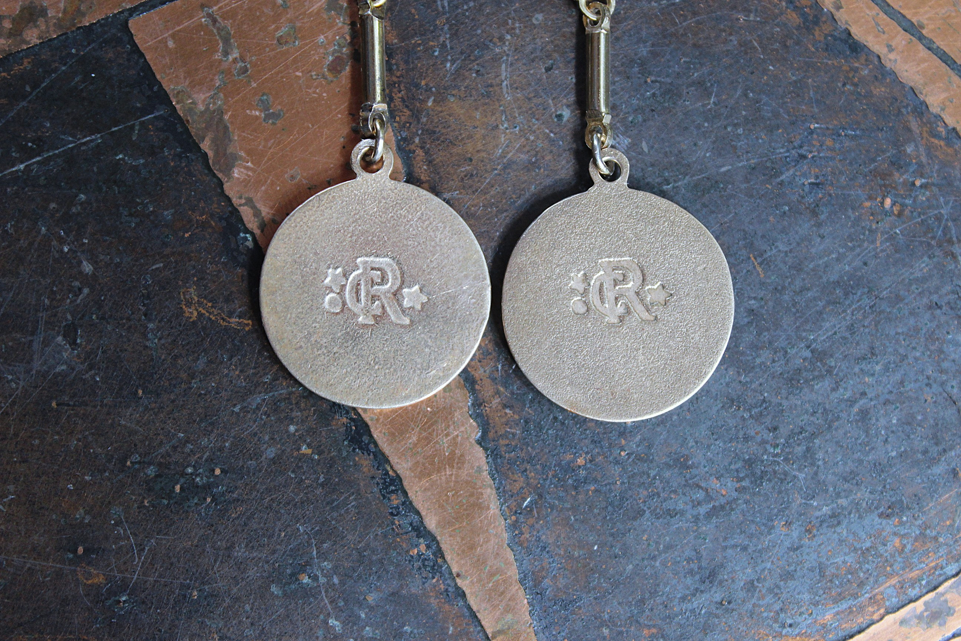 The Power lies Within Earrings with Rare Burning Bush Medals, Vintage Bar Link Connectors & Leverback Earring Wires