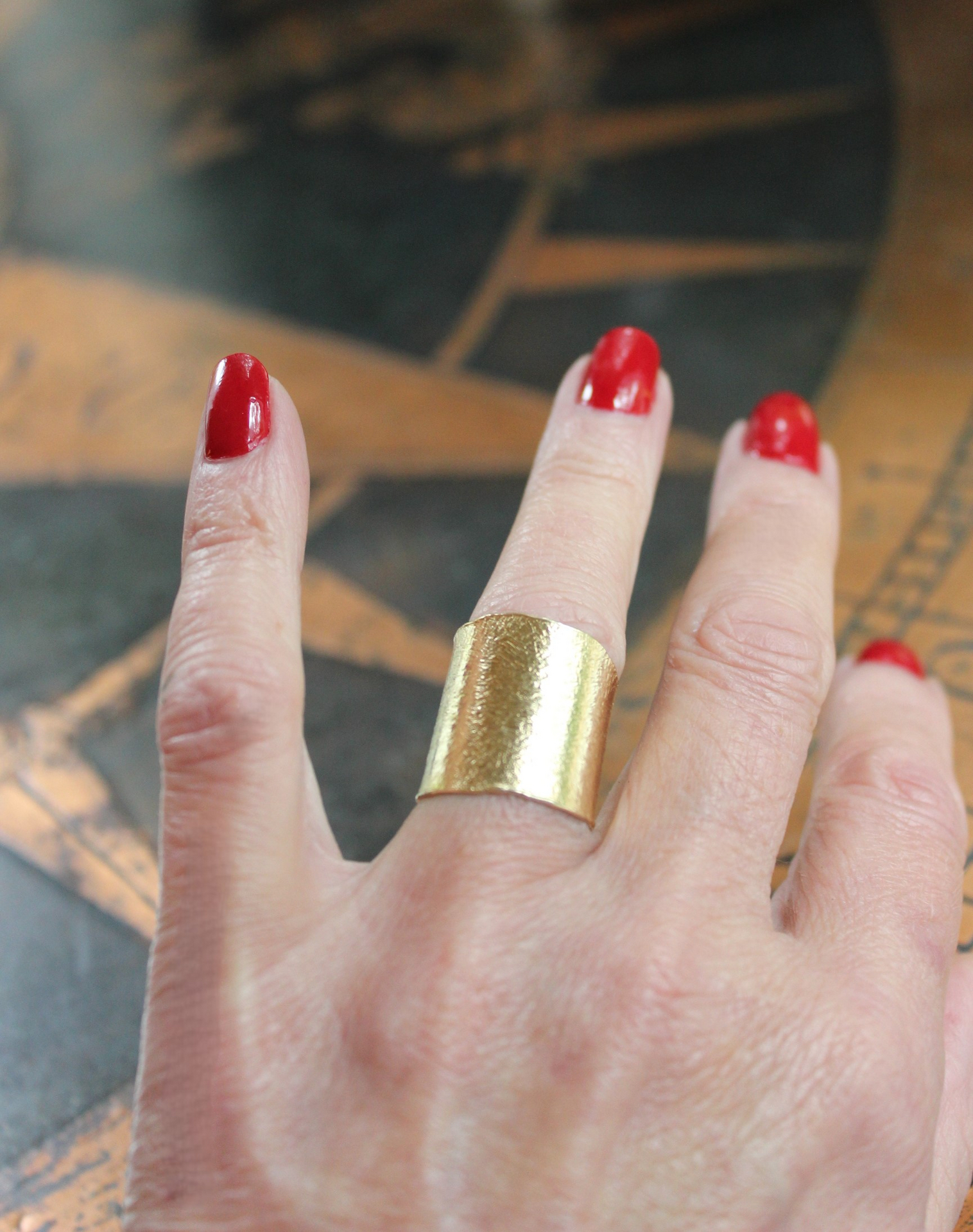 Sold to J Italian 14K Gold Wide Band Ring - size 7 - slightly adjustable