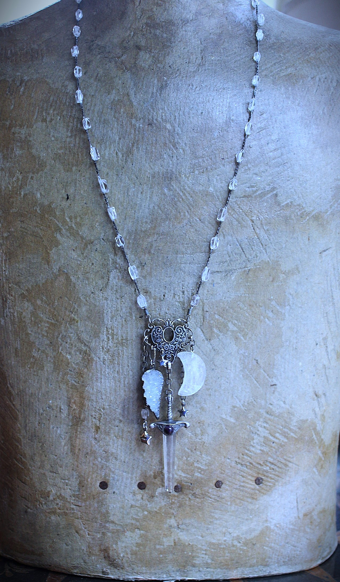 NEW! Of the Soul Necklace w/Unique Crocheted Clear Quartz Beads,RARE Sterling Sword with Water Clear Quartz Crystal Point & More!